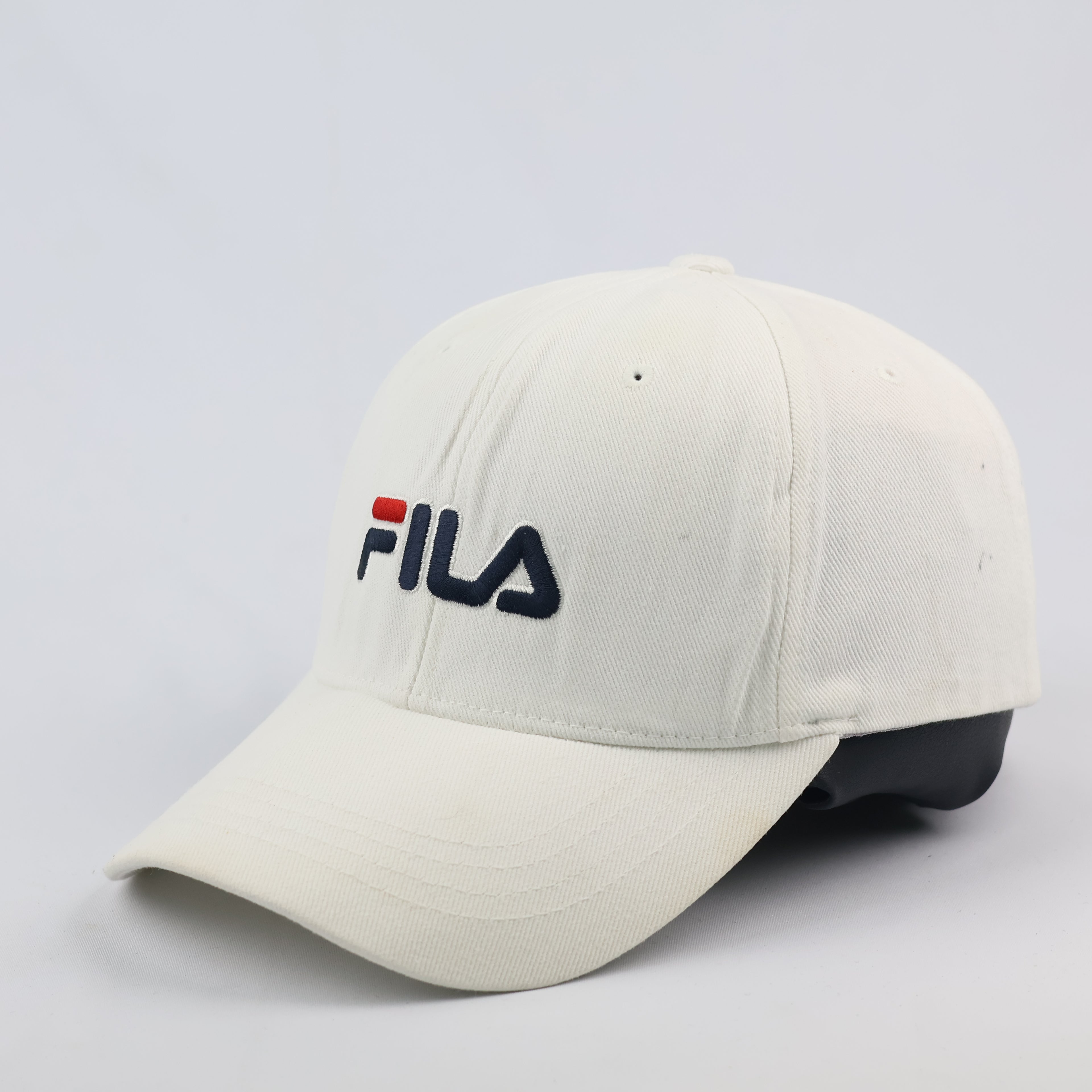 FILA Heritage Baseball Thrifted Cap - Cream White Cotton Hat with Embroidered Logo
