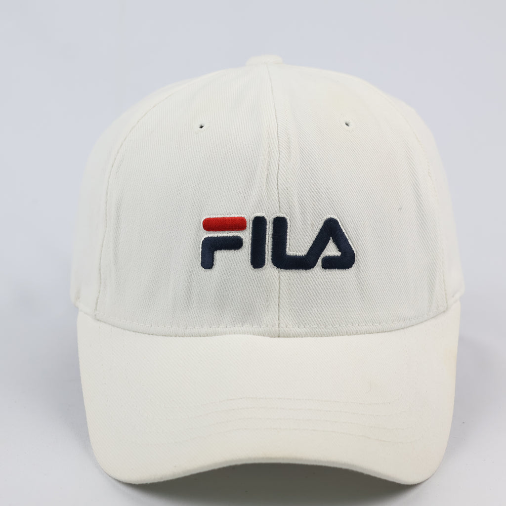 FILA Heritage Baseball Thrifted Cap - Cream White Cotton Hat with Embroidered Logo