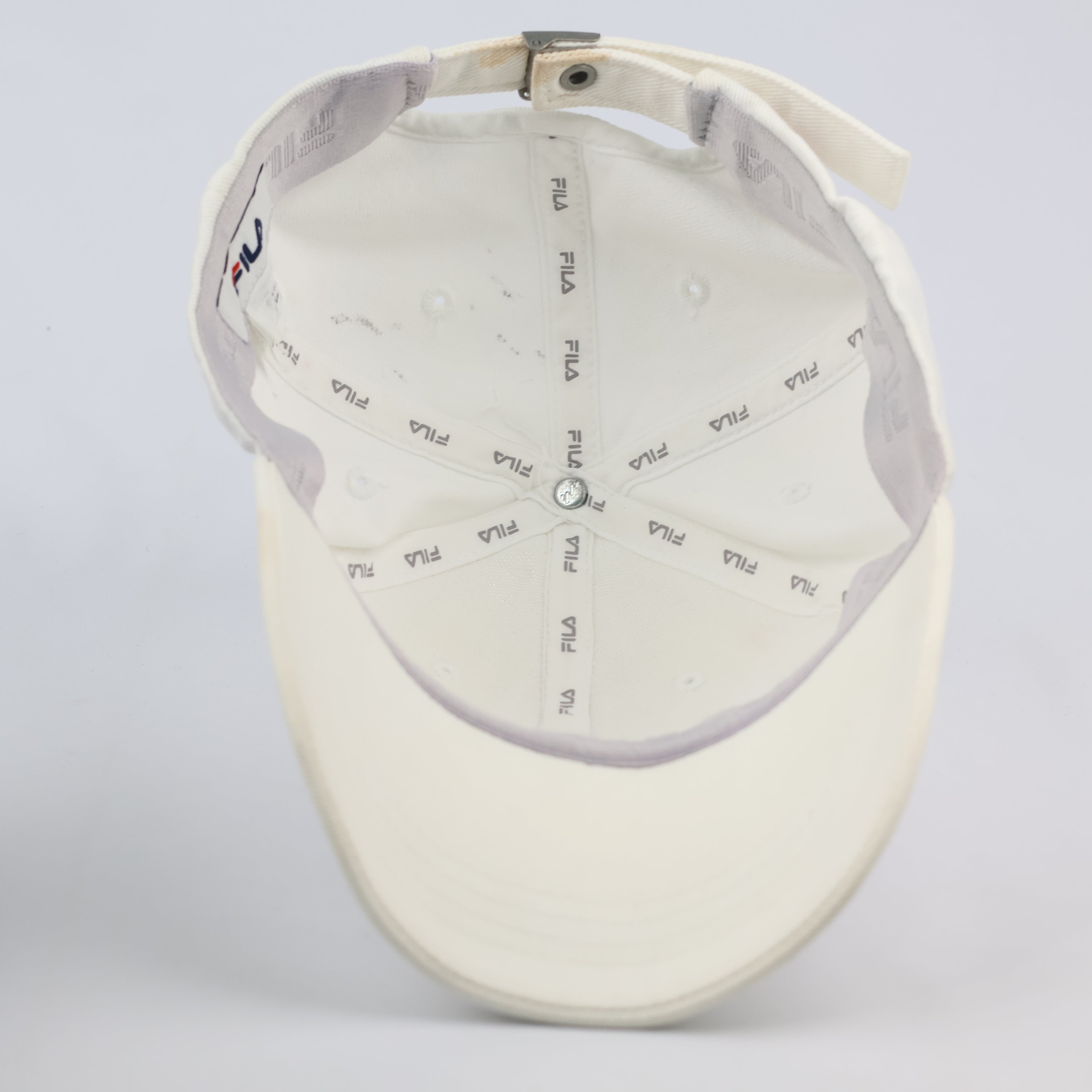 FILA Heritage Baseball Thrifted Cap - Cream White Cotton Hat with Embroidered Logo
