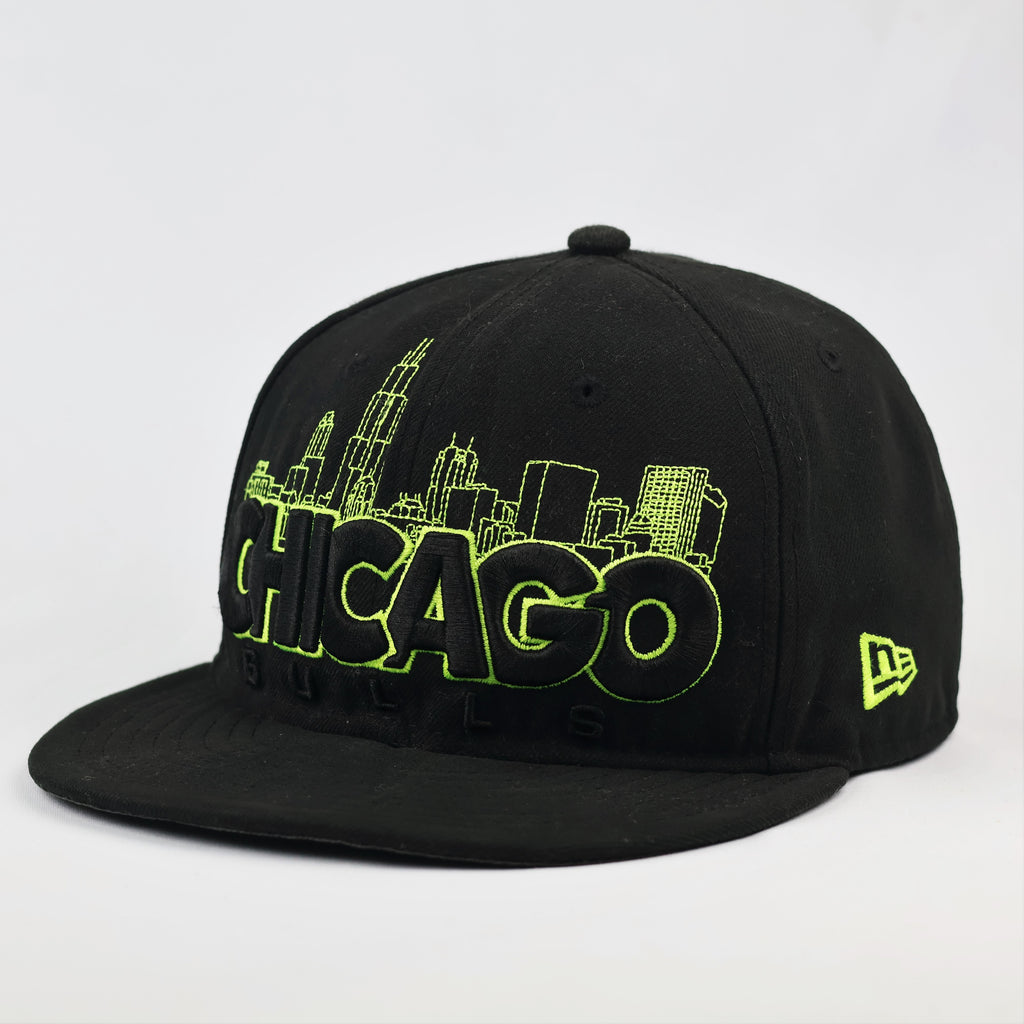 Chicago Bulls New Era Windy City Skyline Fitted Cap - Neon Lime Green - Size 7 3/8
