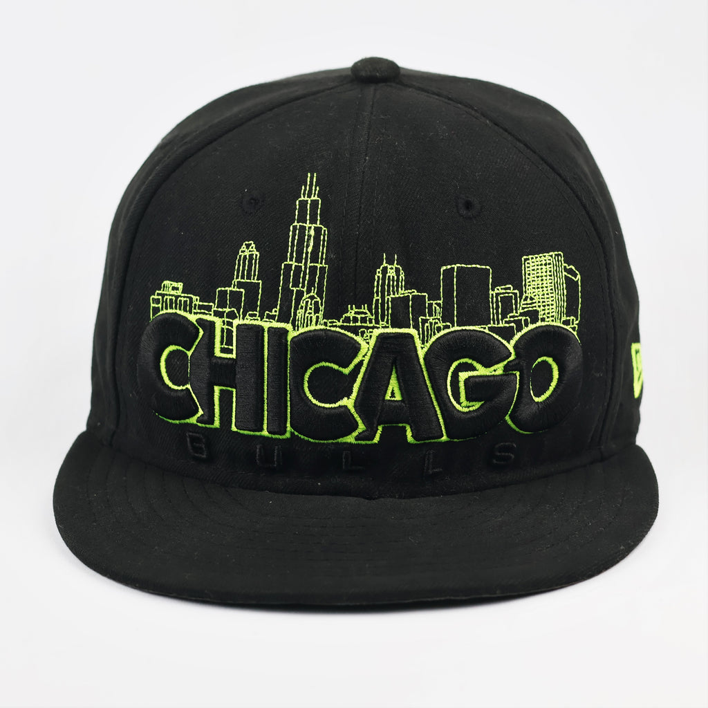Chicago Bulls New Era Windy City Skyline Fitted Cap - Neon Lime Green - Size 7 3/8