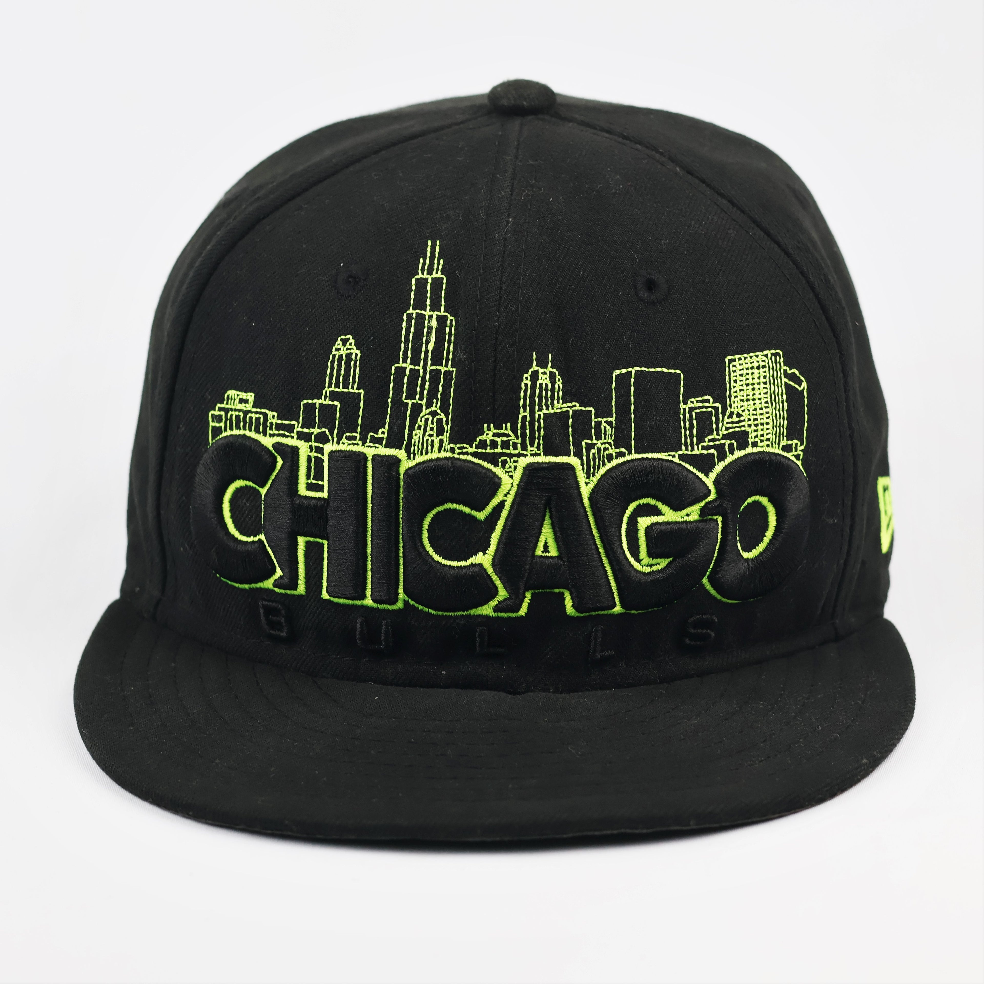 Chicago Bulls New Era Windy City Skyline Fitted Cap - Neon Lime Green - Size 7 3/8