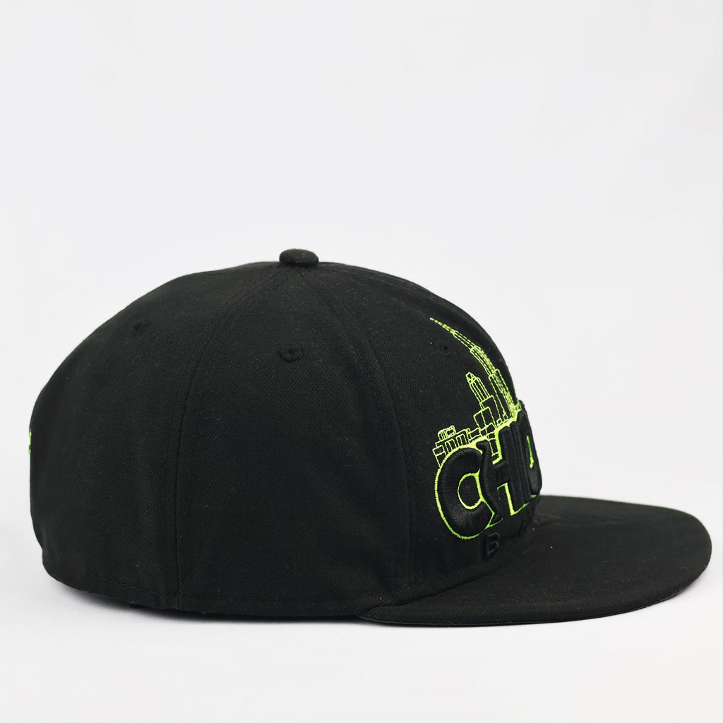 Chicago Bulls New Era Windy City Skyline Fitted Cap - Neon Lime Green - Size 7 3/8