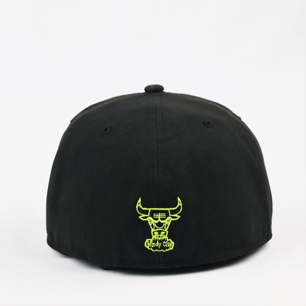 Chicago Bulls New Era Windy City Skyline Fitted Cap - Neon Lime Green - Size 7 3/8