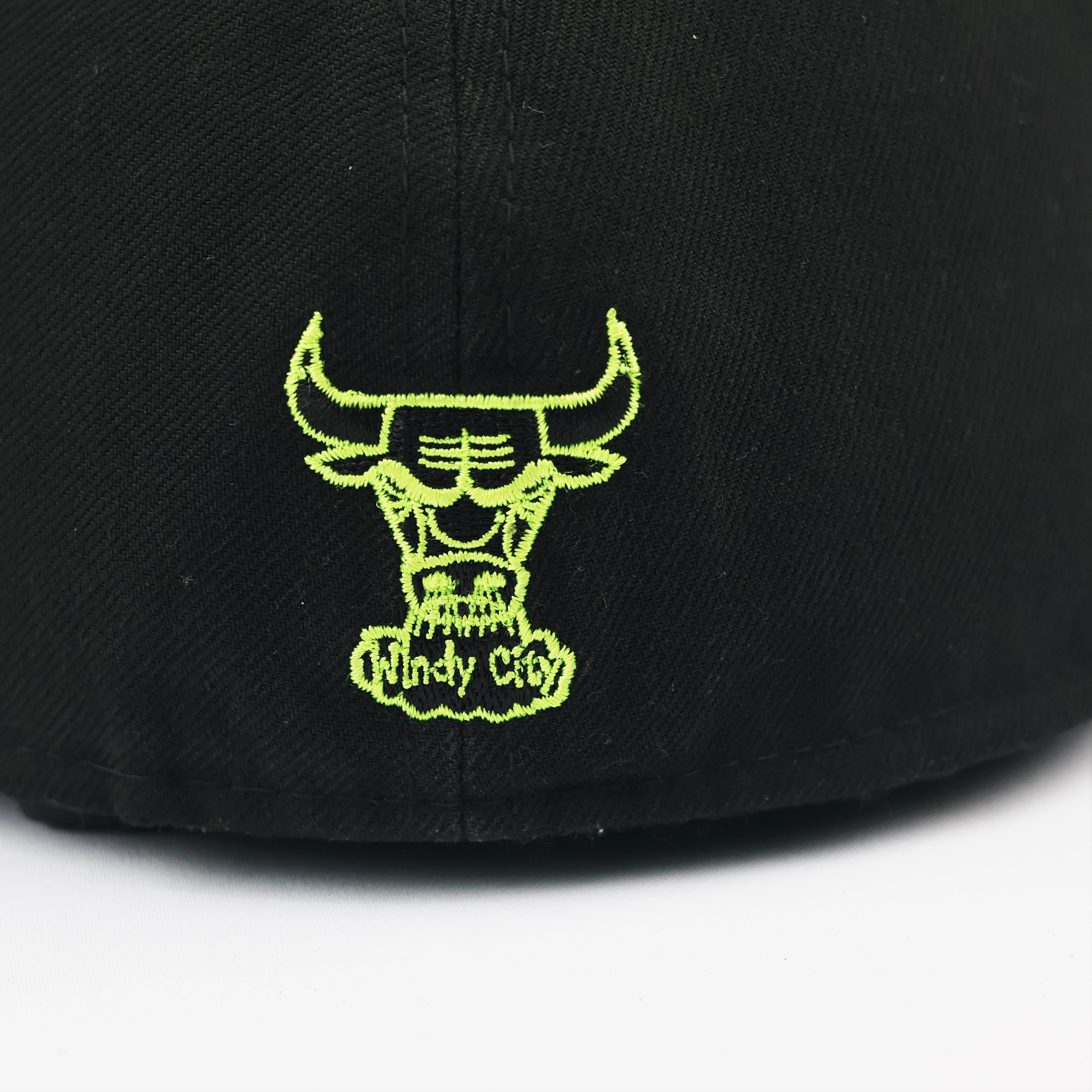 Chicago Bulls New Era Windy City Skyline Fitted Cap - Neon Lime Green - Size 7 3/8