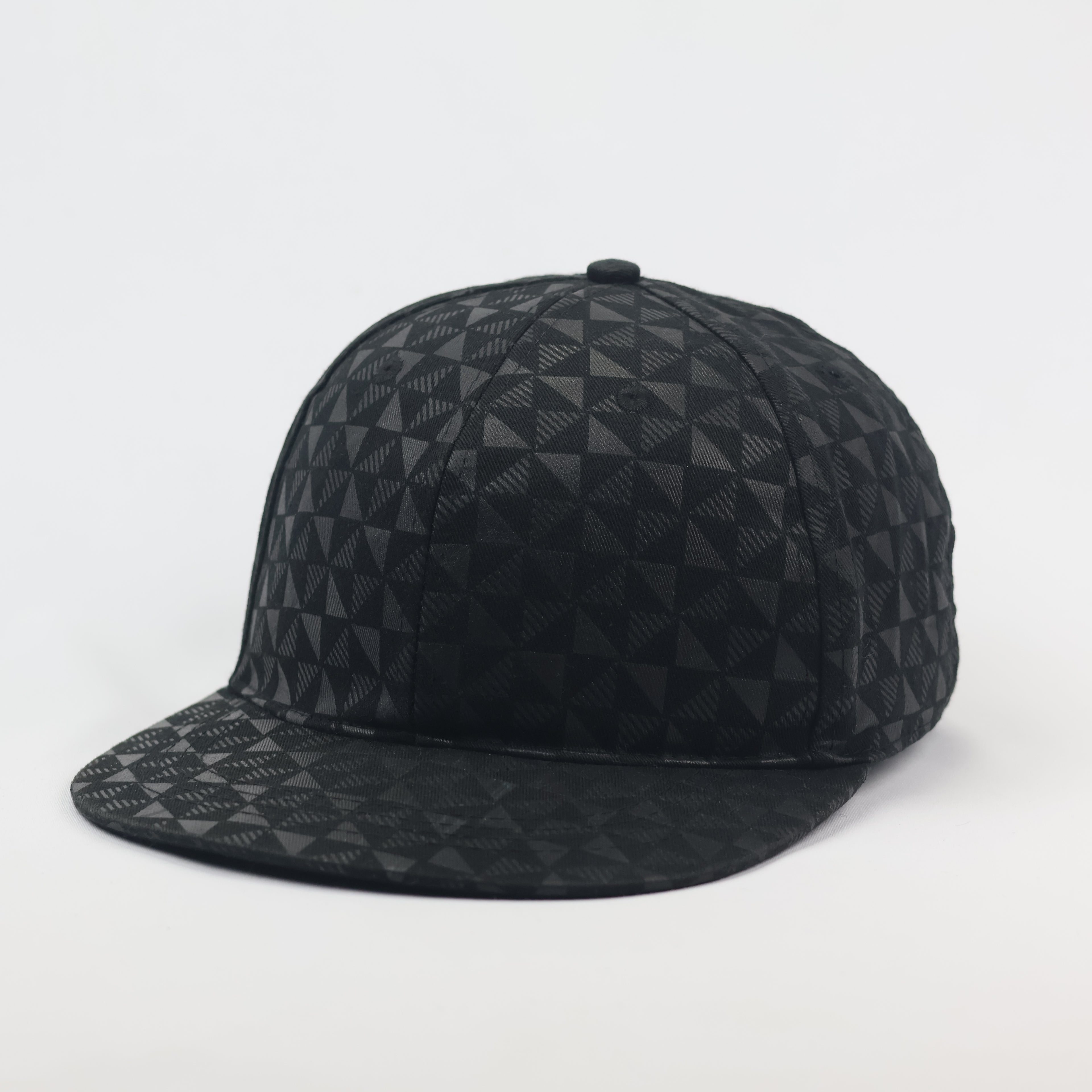 Modern Black Triangle Pattern Flat Brim Thrifted Hat - FSBN Original