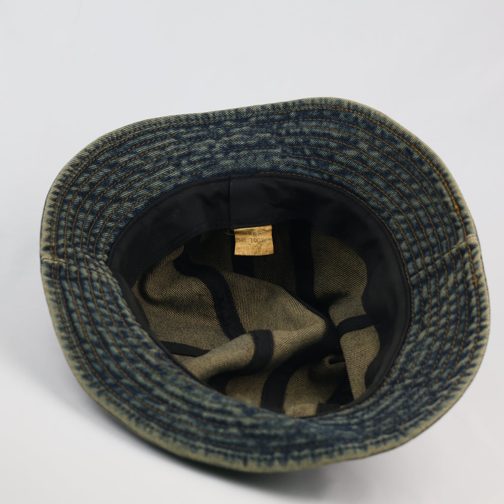 Vintage Washed Denim Bucket Hat with Leather Accent Strap | 57cm