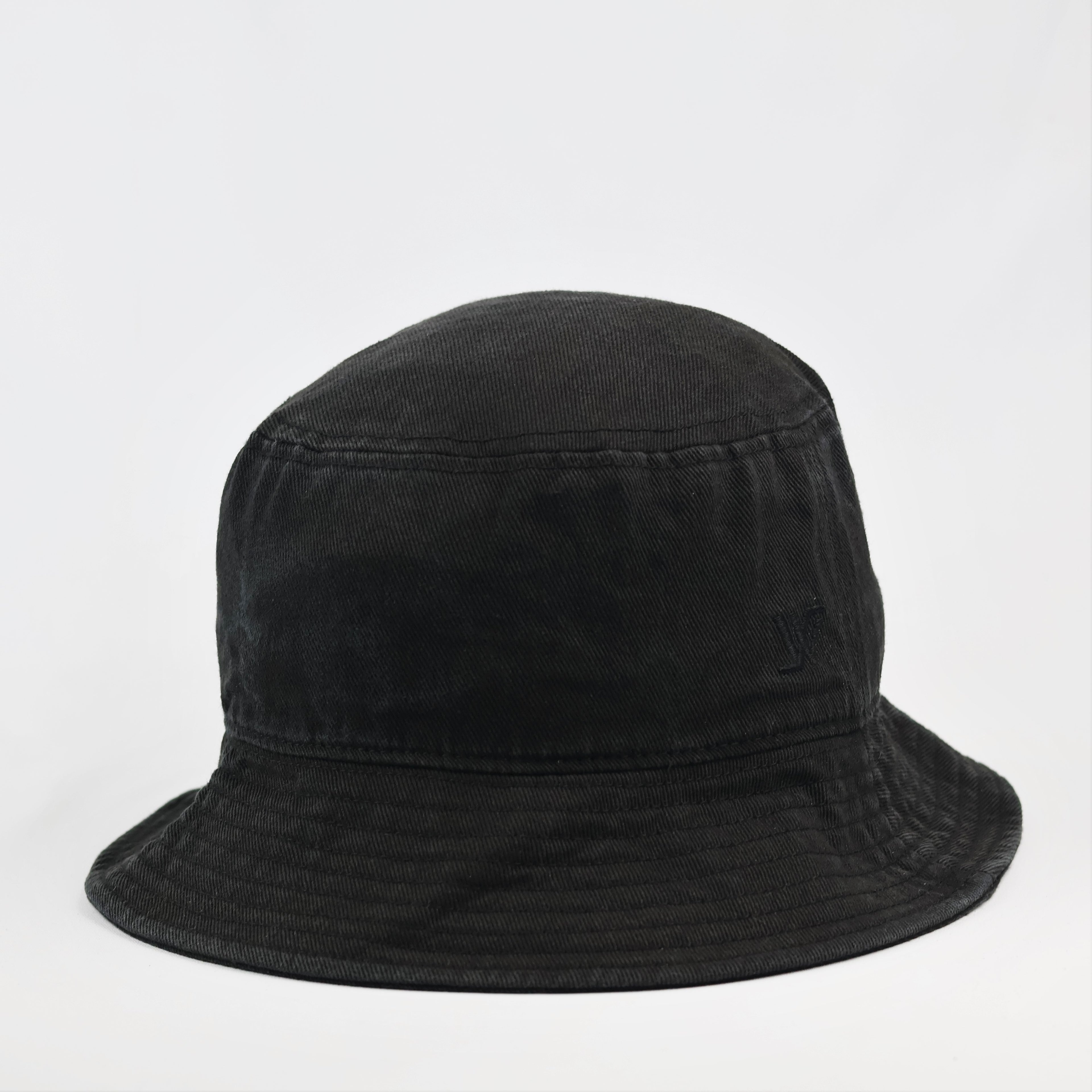 Vintage White Sands Washed Black Bucket Thrifted Hat - Cotton Canvas Streetwear Cap