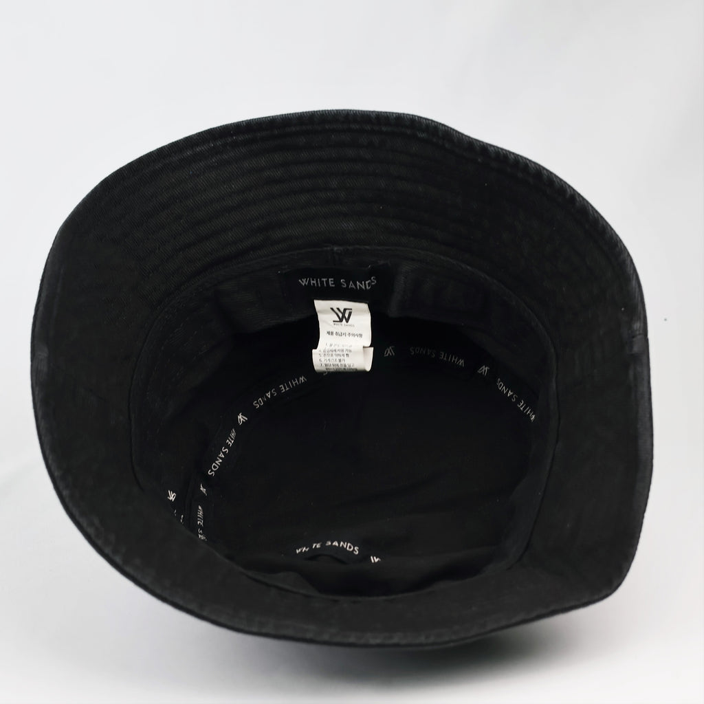 Vintage White Sands Washed Black Bucket Thrifted Hat - Cotton Canvas Streetwear Cap