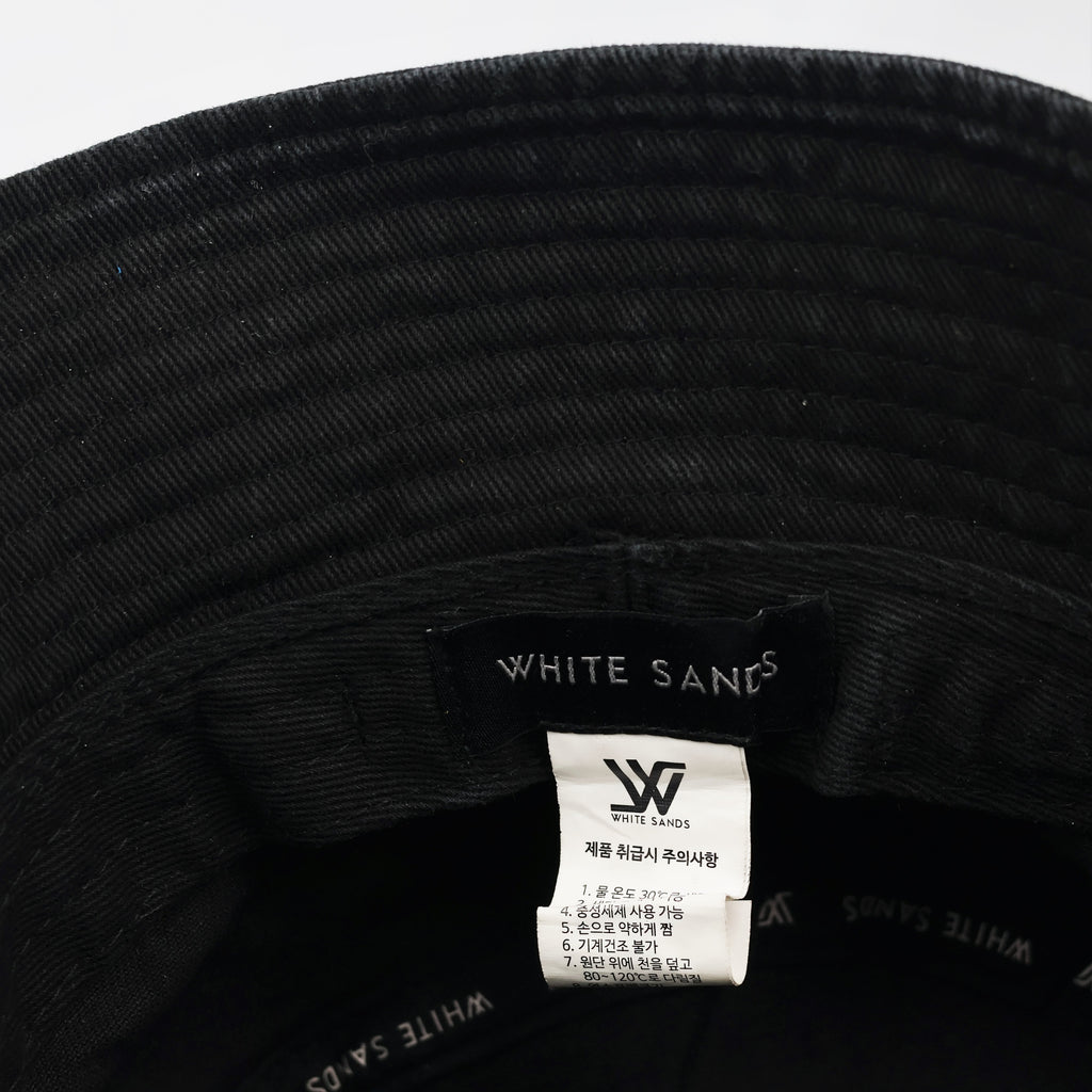 Vintage White Sands Washed Black Bucket Thrifted Hat - Cotton Canvas Streetwear Cap