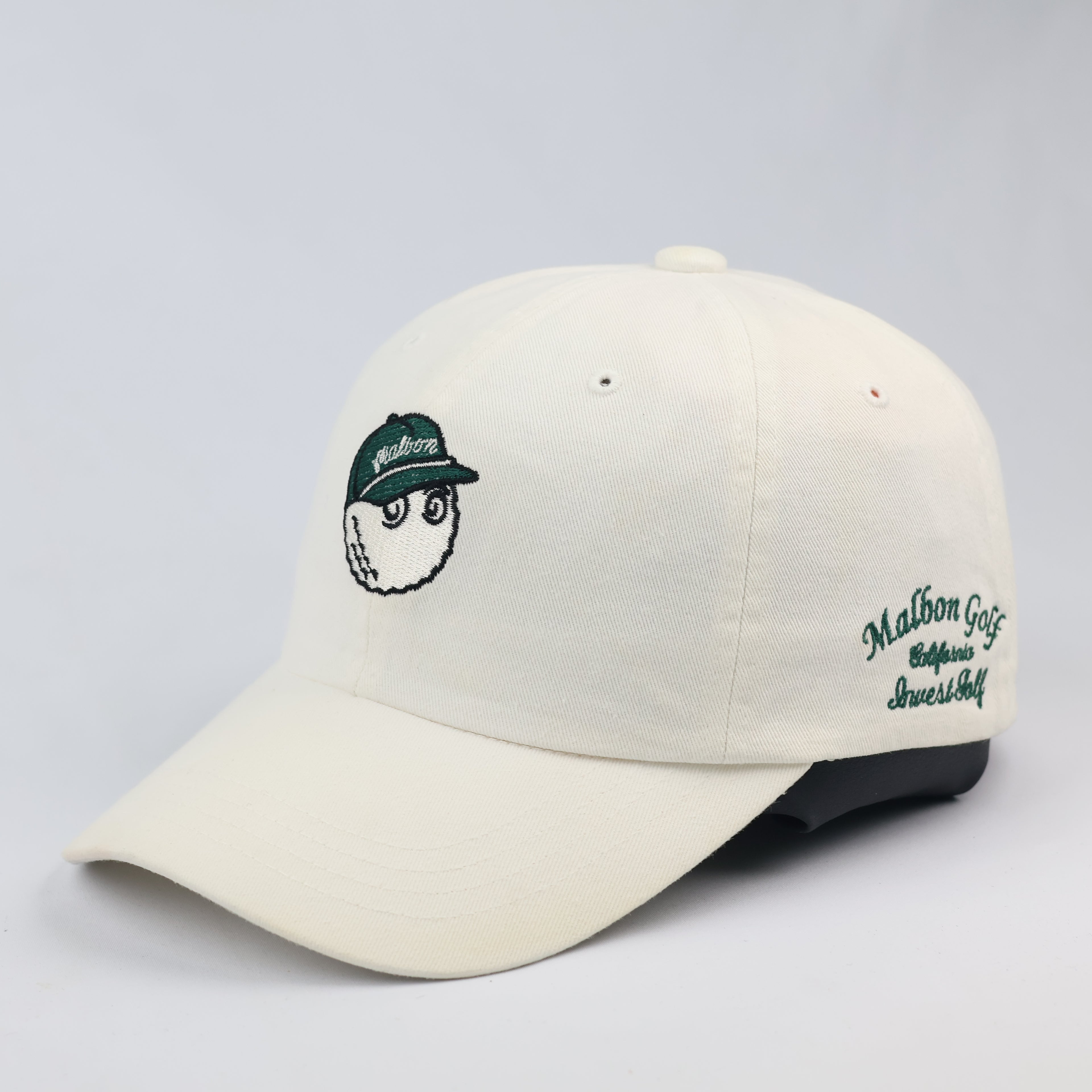 Malbon Golf "Buckets" Embroidered Heritage Thrifted Cap - Off-White/Green