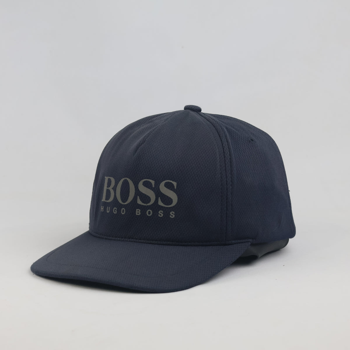 Thrifted Hugo Boss Dark Navy Rubberized Logo Strapback Hat | 10031