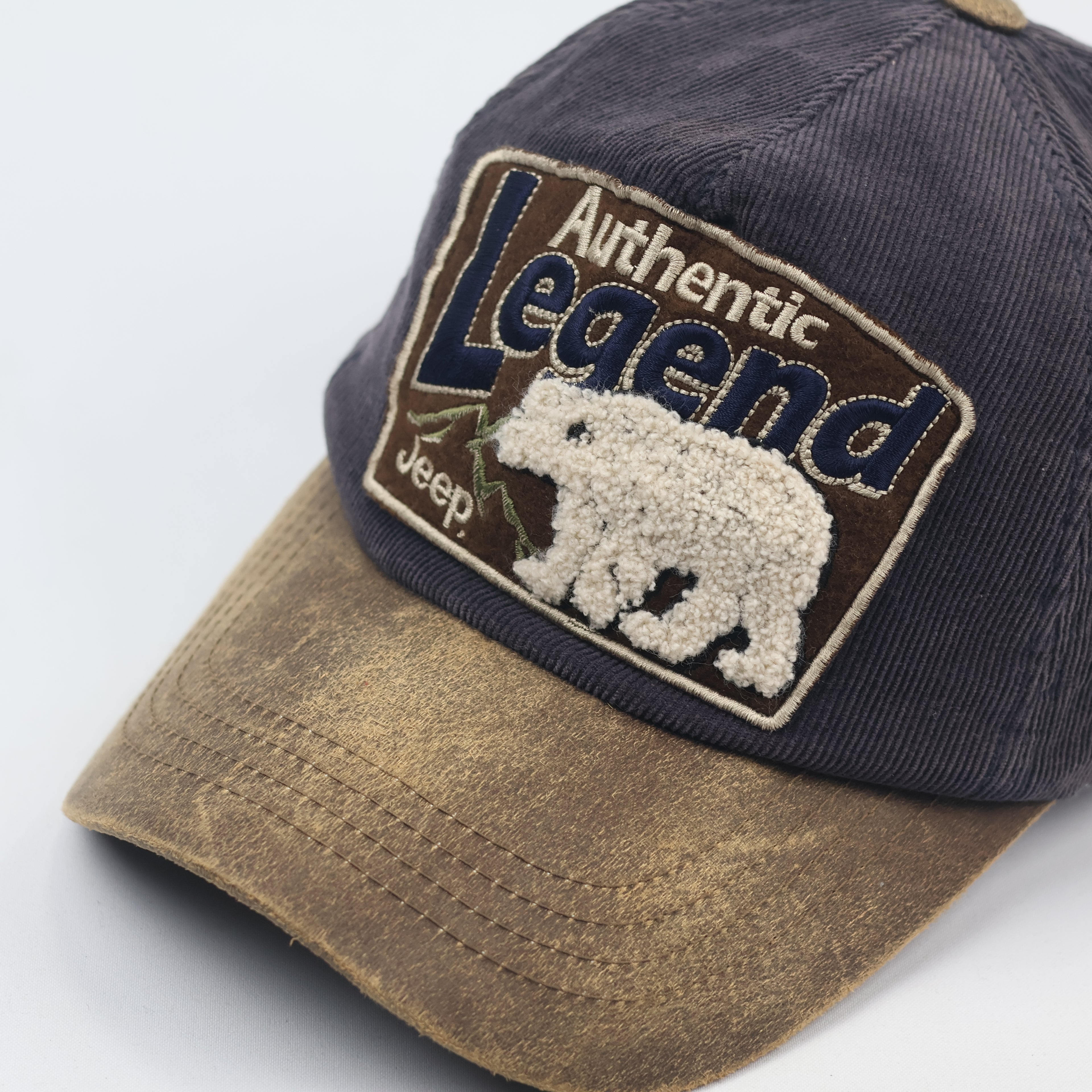Vintage Jeep Polar Bear Patch Strapback Thrifted - Distressed Corduroy Hat
