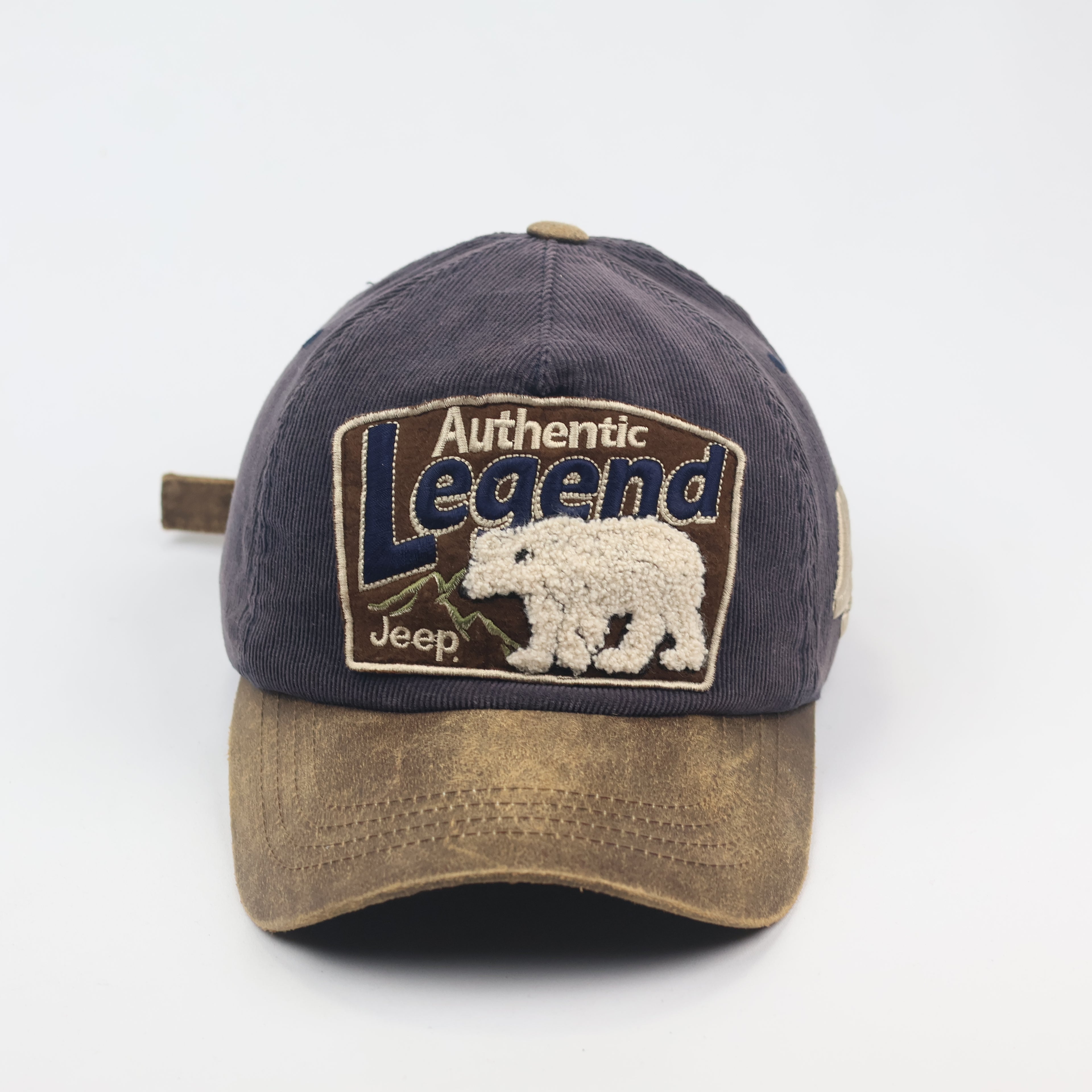 Vintage Jeep Polar Bear Patch Strapback Thrifted - Distressed Corduroy Hat