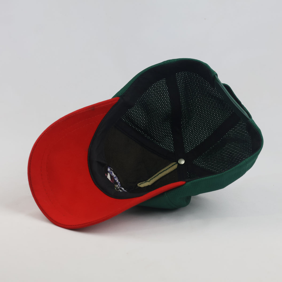 Thrifted Green Red Two-Tone Korean Graphic Athletic Snapback Cap | 10034