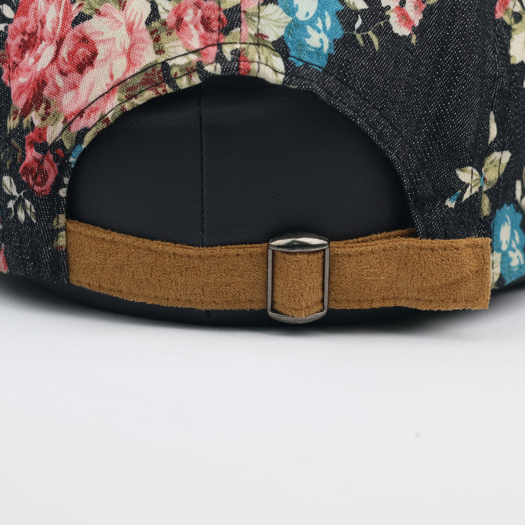 Vintage Floral 5-Panel Camp Hat – Denim & Suede Streetwear Cap