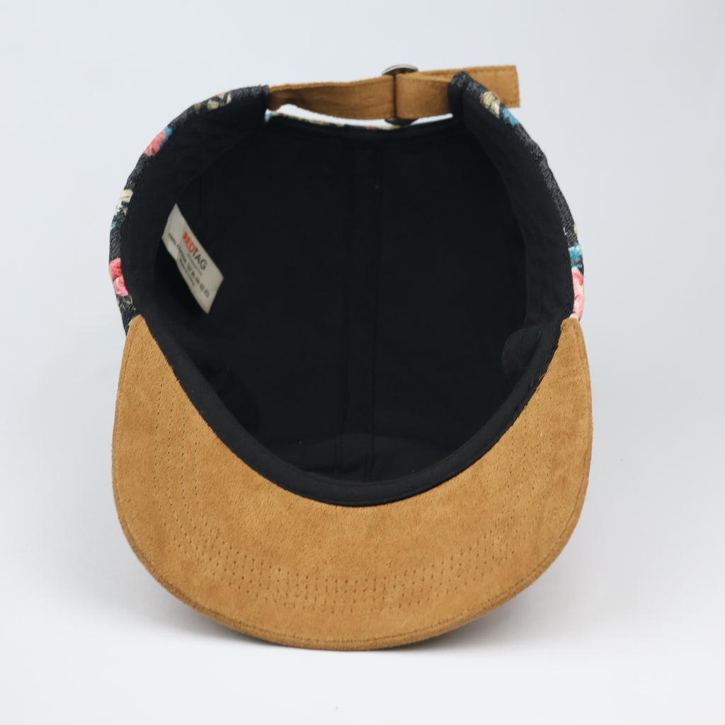 Vintage Floral 5-Panel Camp Hat – Denim & Suede Streetwear Cap