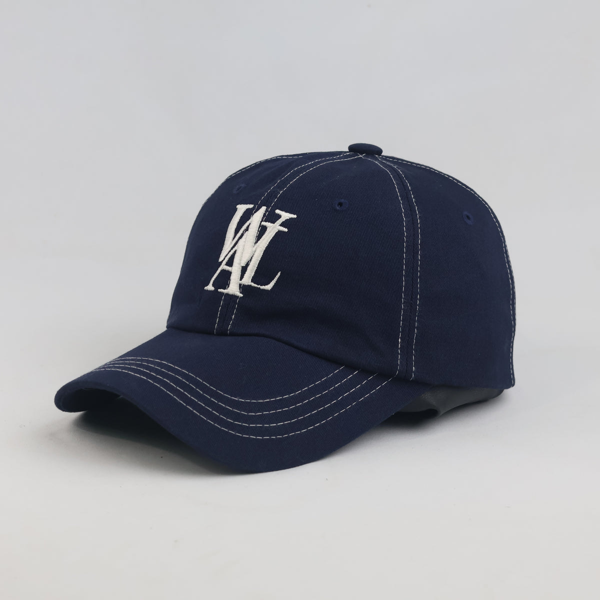 Thrifted WOOALONG Dark Navy White Contrast Stitch Strapback Cap | 10028