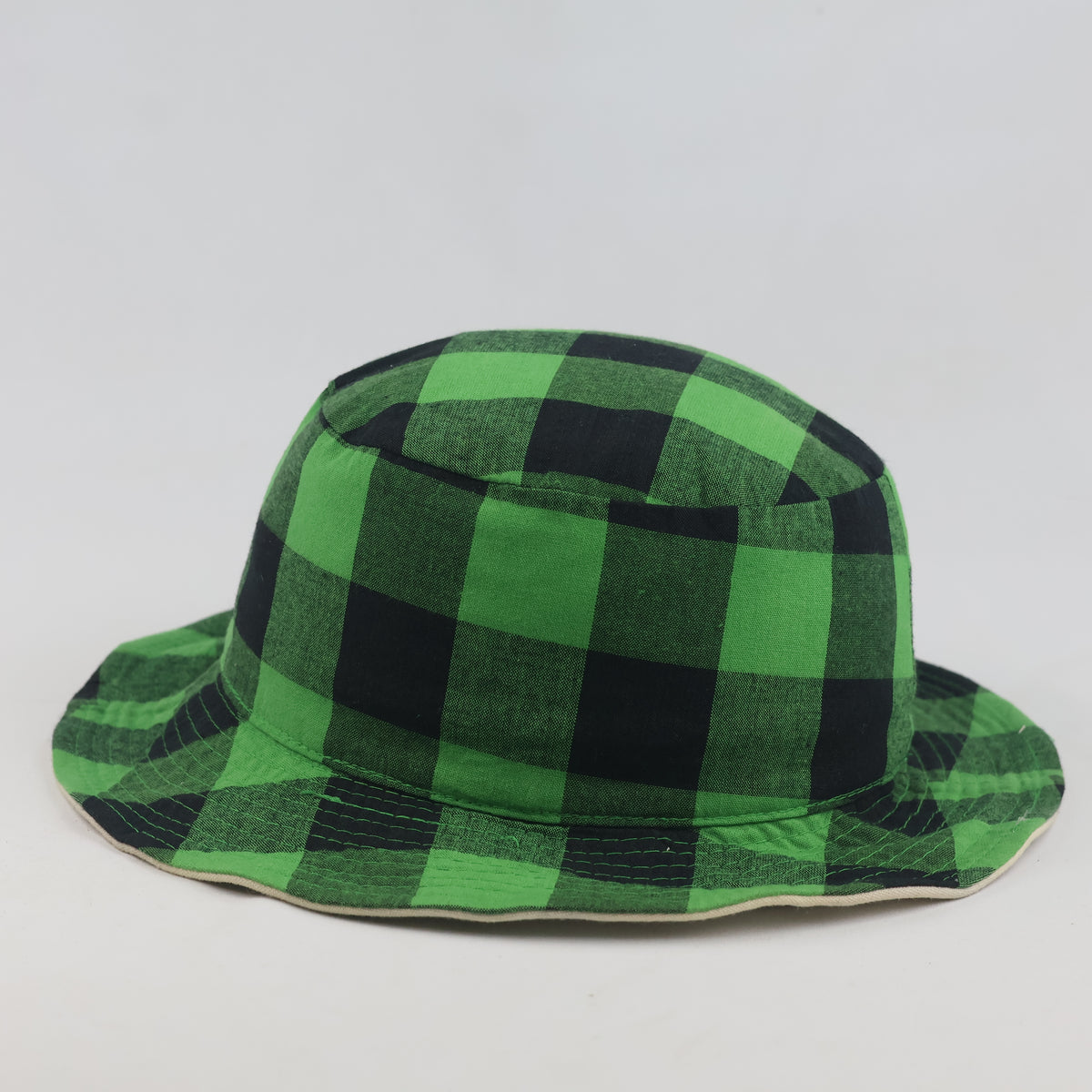 Thrifted 2-in-1 Green Buffalo Check Unisex Sun Bucket Cap (57-59 cm)