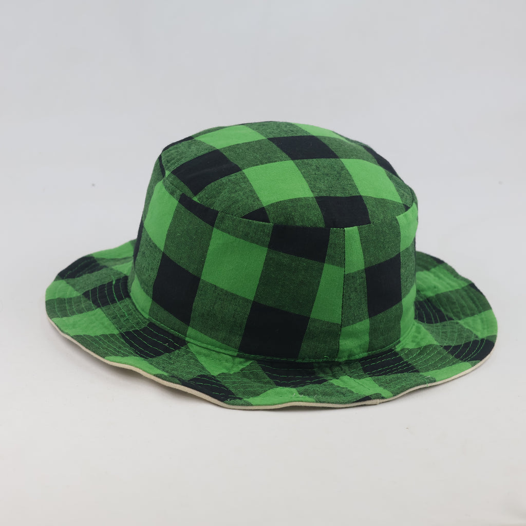 Thrifted 2-in-1 Green Buffalo Check Unisex Sun Bucket Cap (57-59 cm)