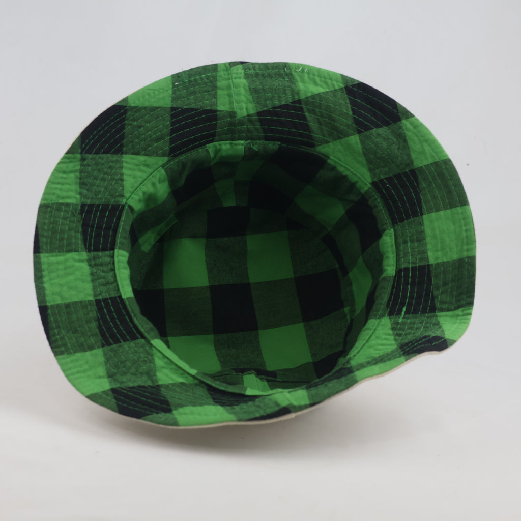 Thrifted 2-in-1 Green Buffalo Check Unisex Sun Bucket Cap (57-59 cm)