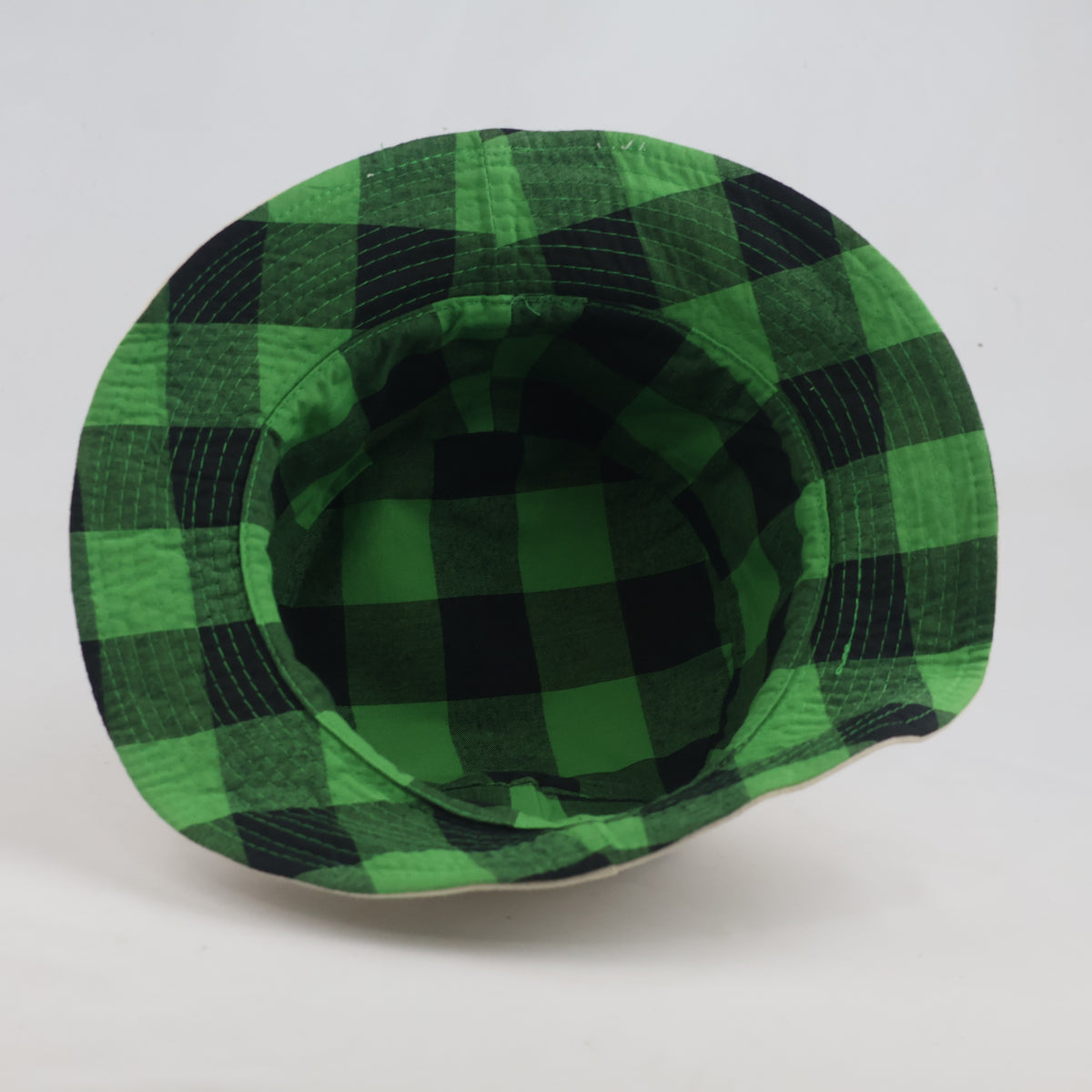 Thrifted 2-in-1 Green Buffalo Check Unisex Sun Bucket Cap (57-59 cm)