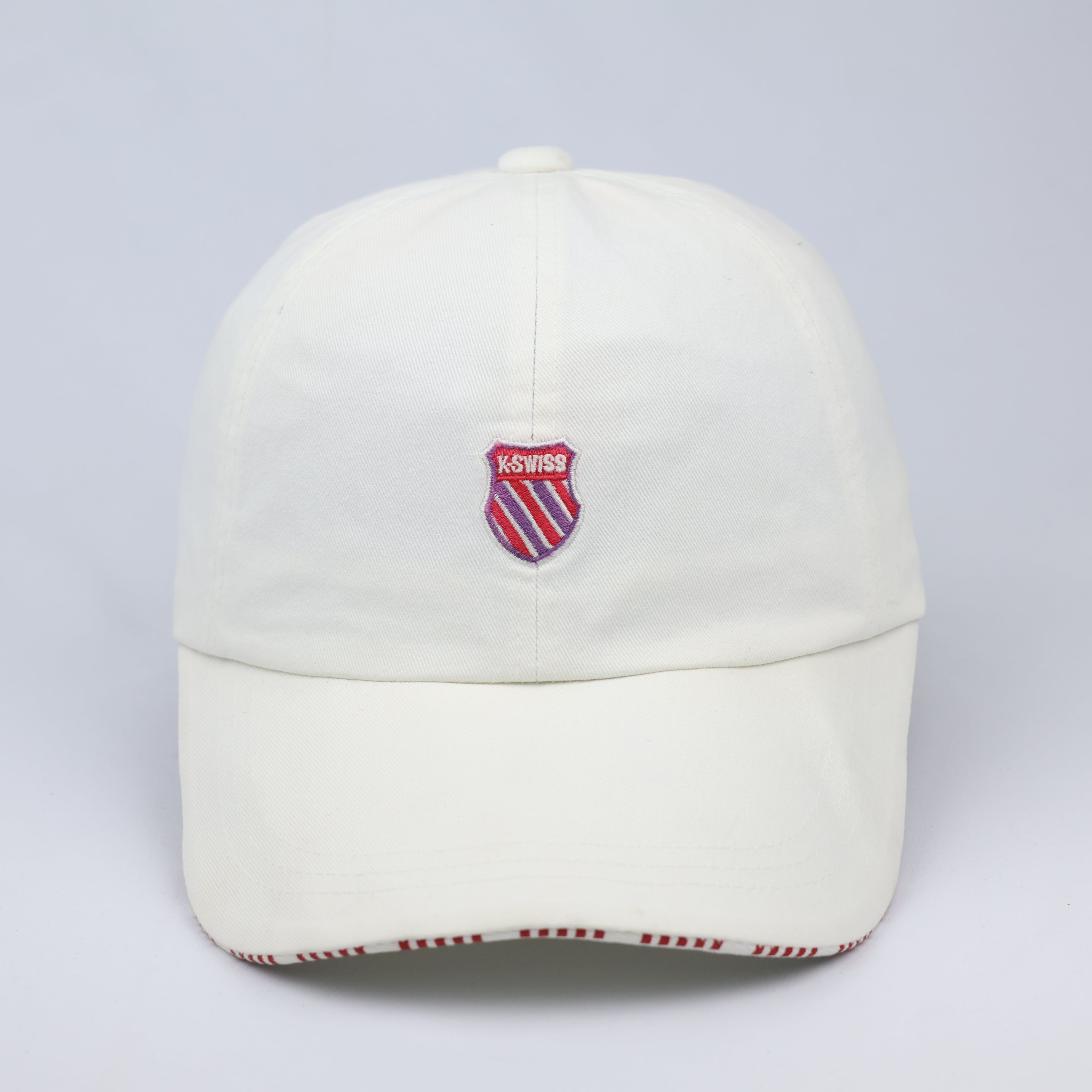 Vintage K-Swiss Heritage Baseball Cap – Classic White & Red Stripe