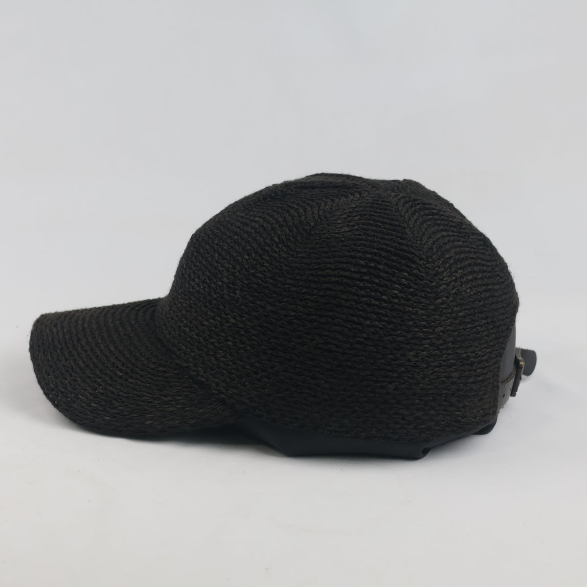 Thrifted Black Woven Straw Leather Buckle Cap (56-58 cm) | 10051