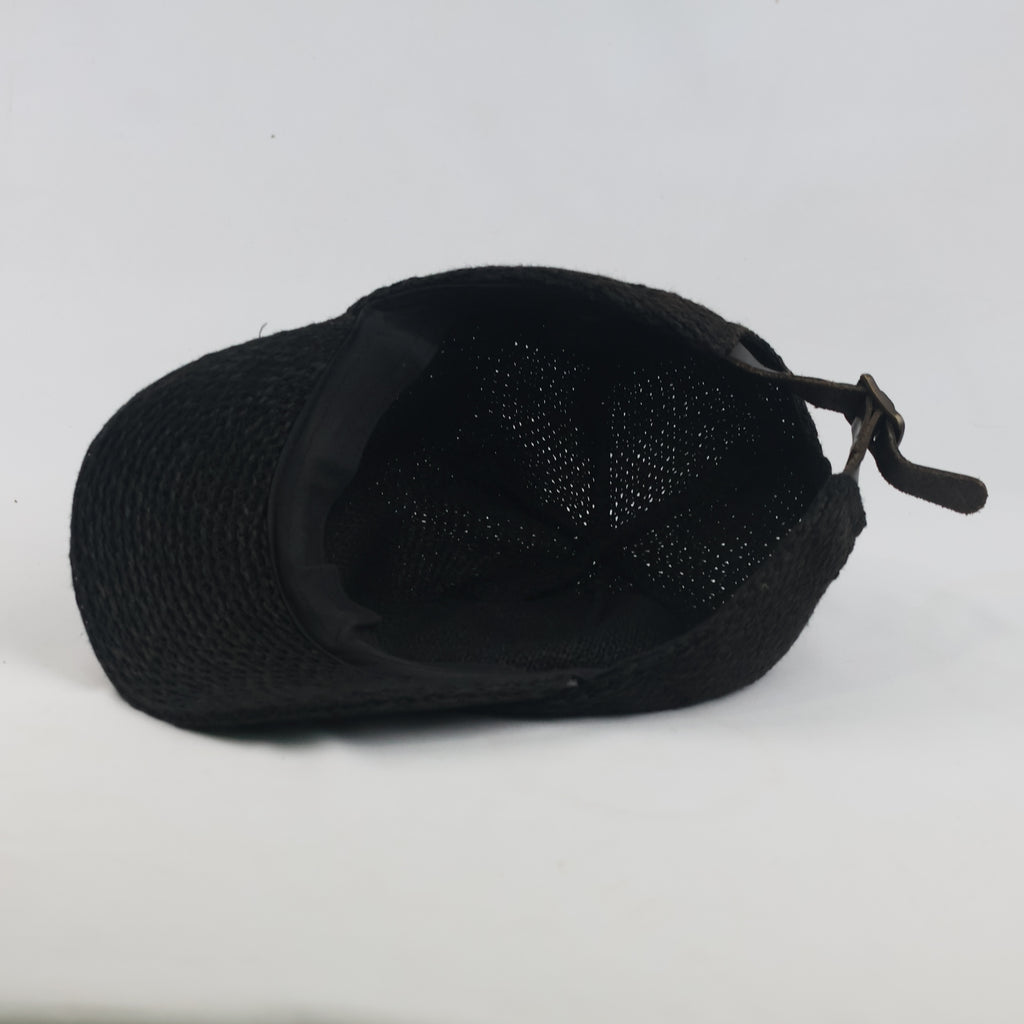 Thrifted Black Woven Straw Leather Buckle Cap (56-58 cm) | 10051