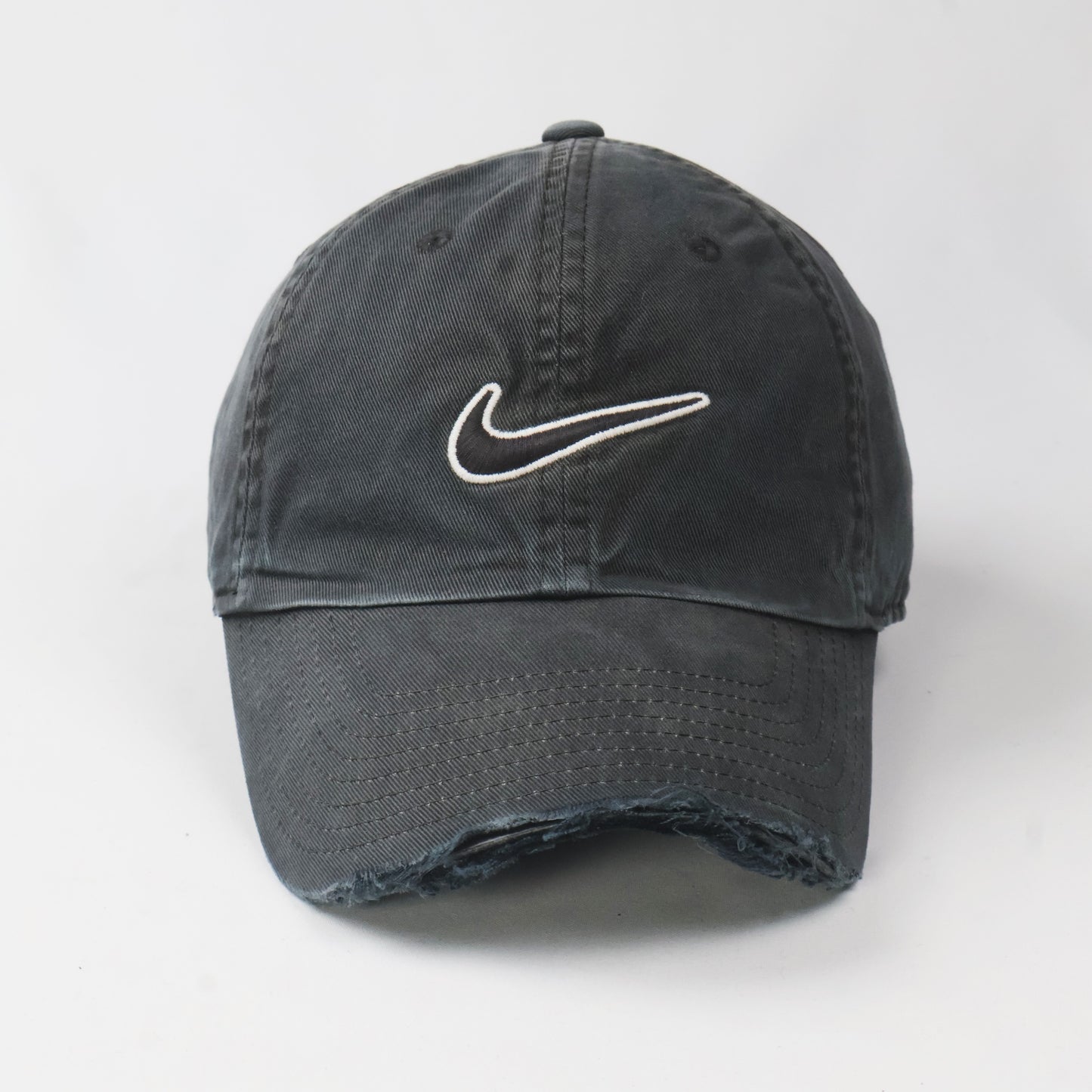Nike Swoosh Distressed Dad Hat - Faded Black