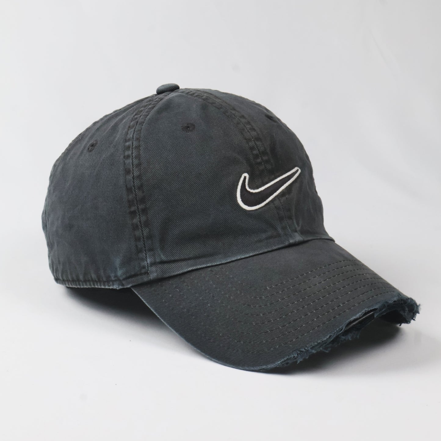 Nike Swoosh Distressed Dad Hat - Faded Black