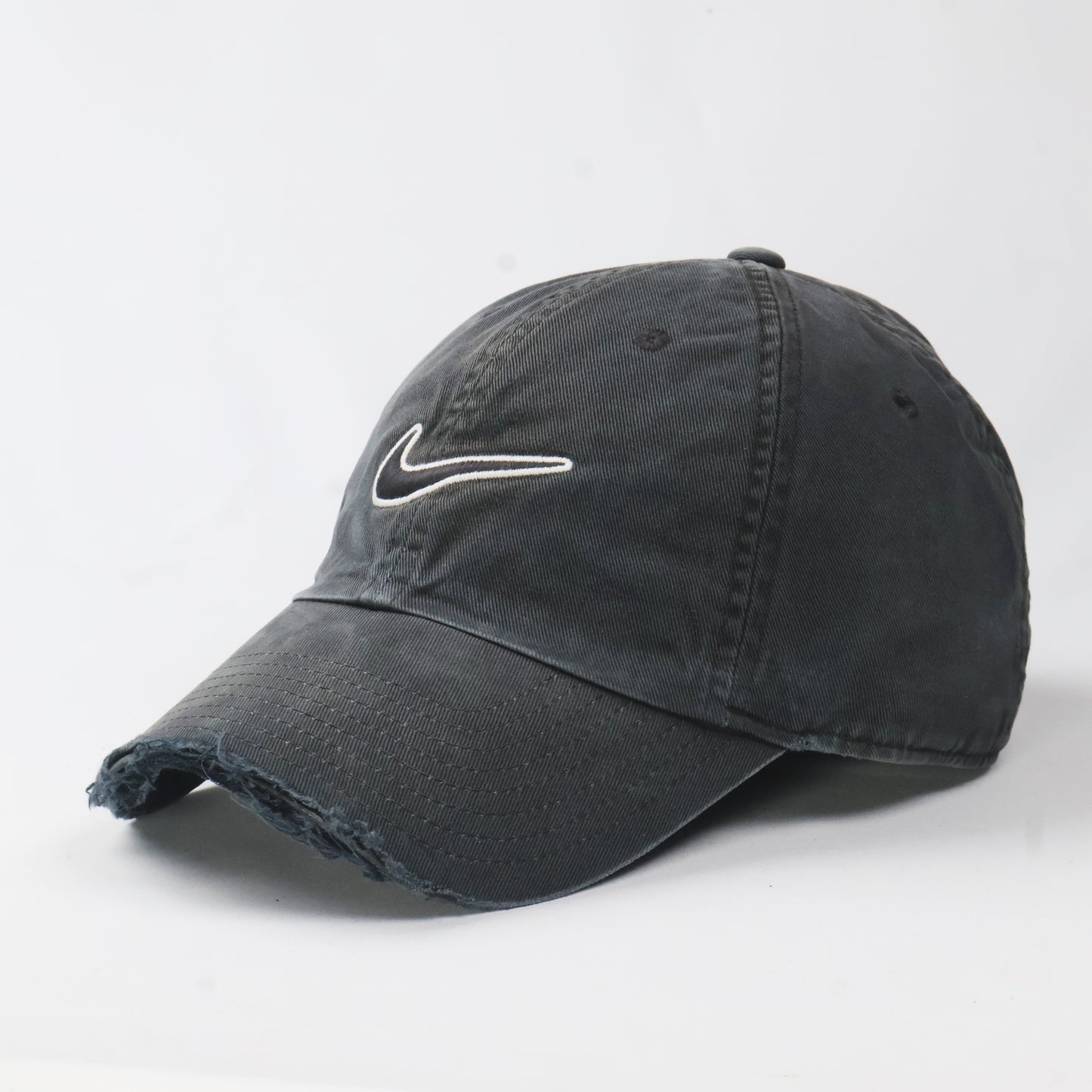 Nike Swoosh Distressed Dad Hat - Faded Black