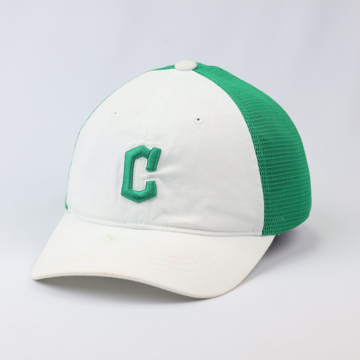 Vintage MLB Two-Tone Mesh Trucker Thrifted Cap with Embroidered "C"