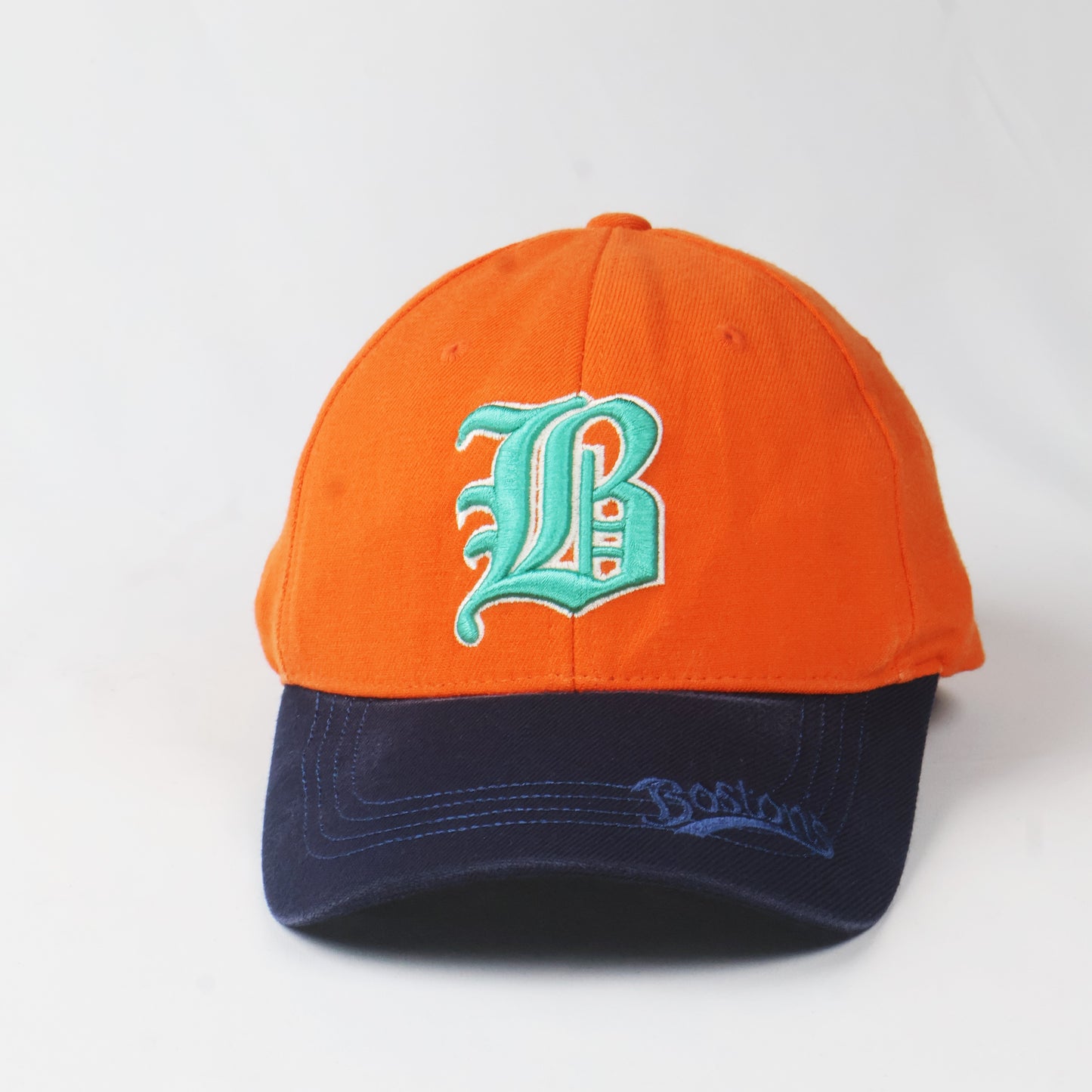 Korean Made "Boston's" Fitted Hat - Orange & Navy