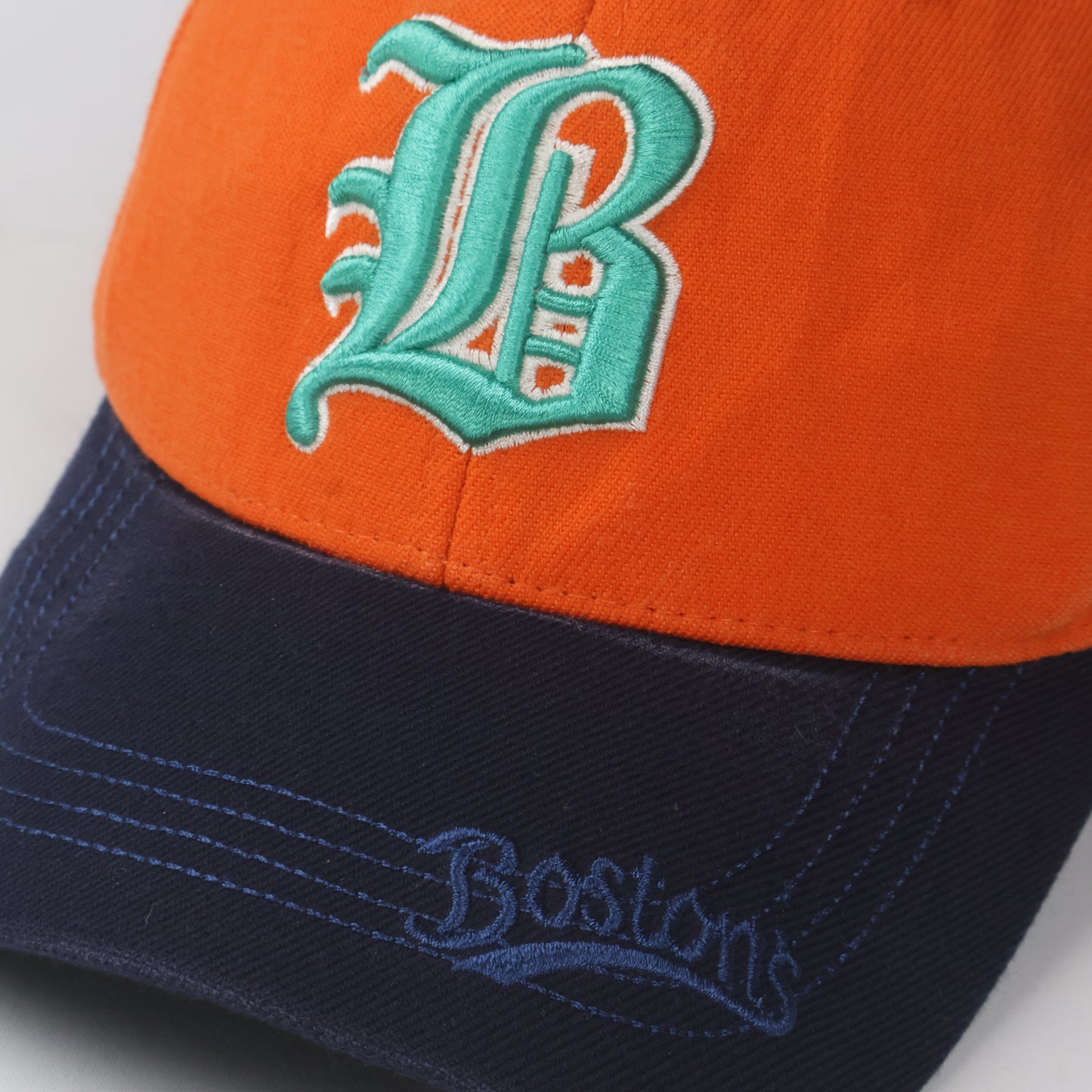 Korean Made "Boston's" Fitted Hat - Orange & Navy