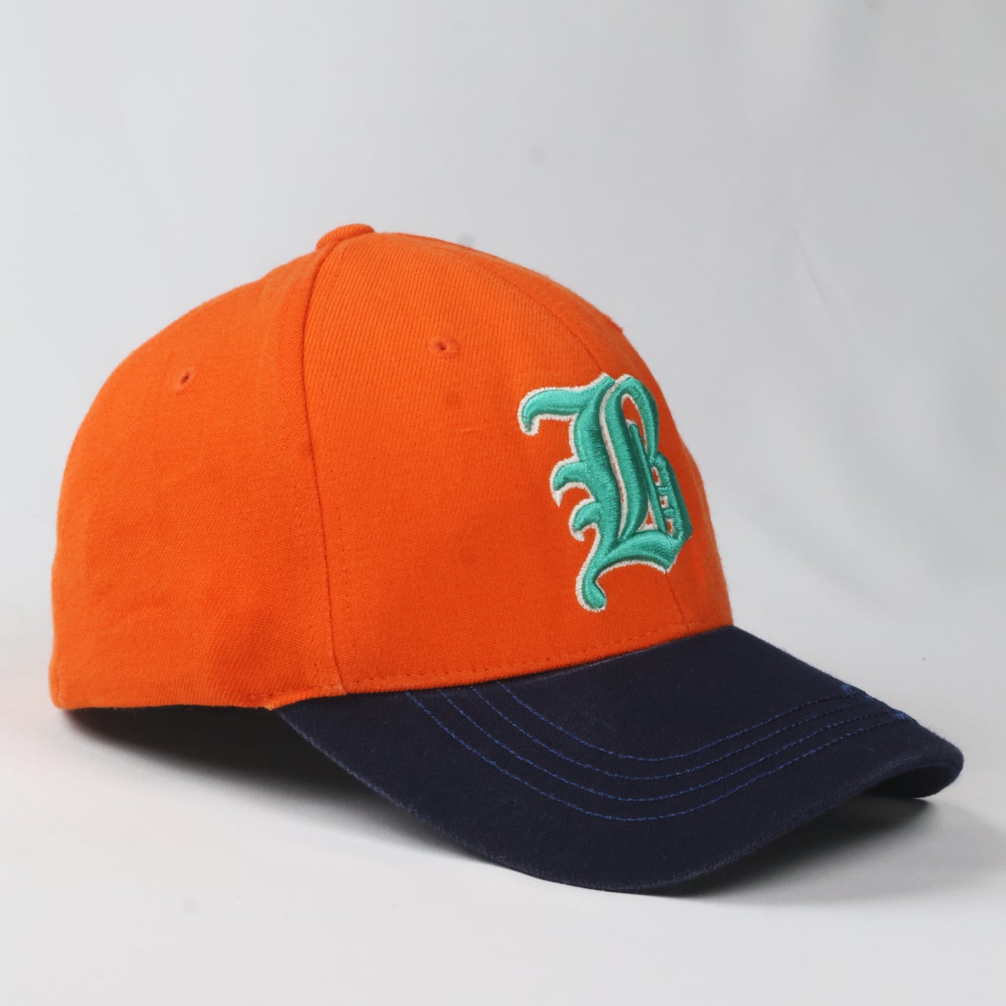 Korean Made "Boston's" Fitted Hat - Orange & Navy