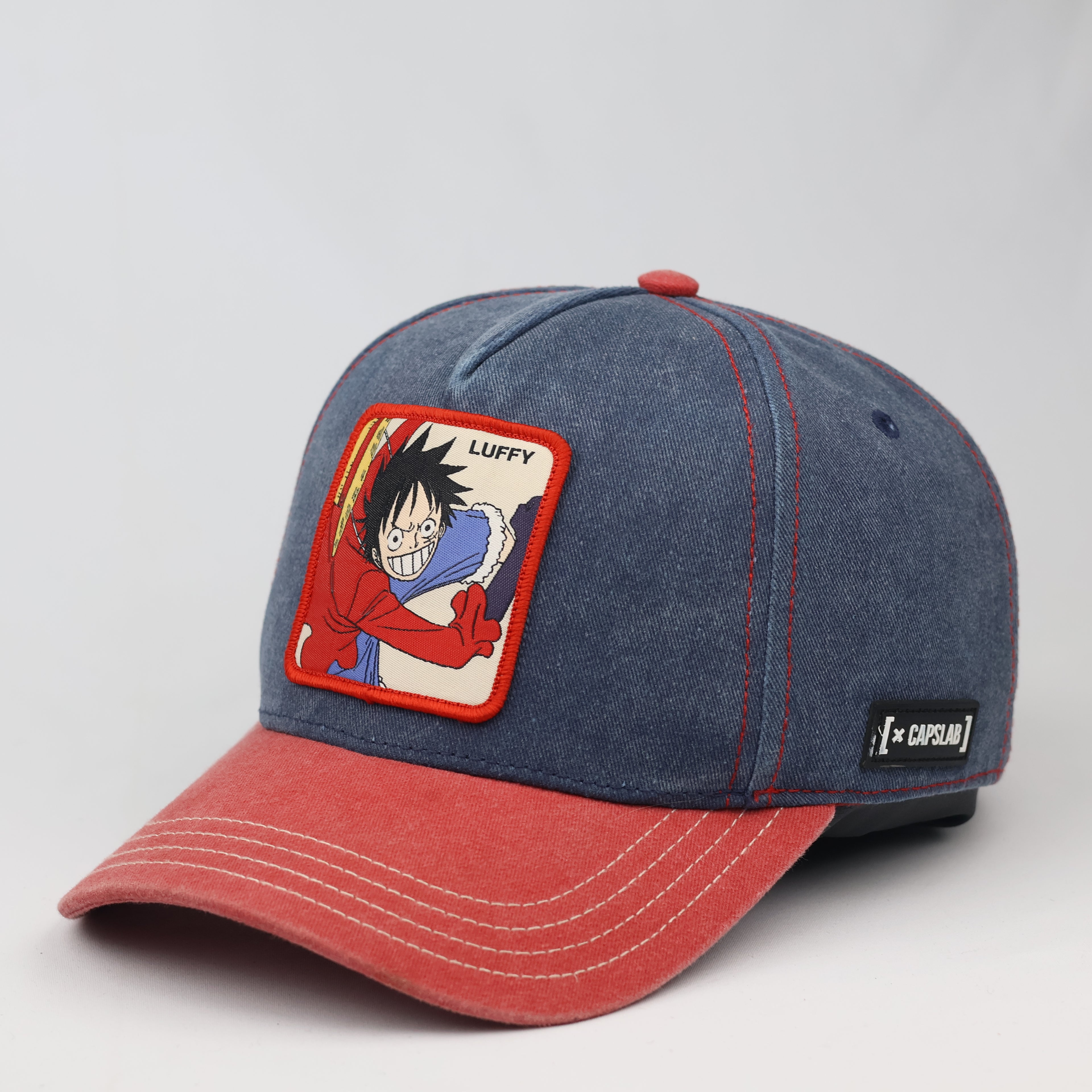 Vintage-Style One Piece Luffy Cotton Cap – Red & Blue Two-Tone Hat