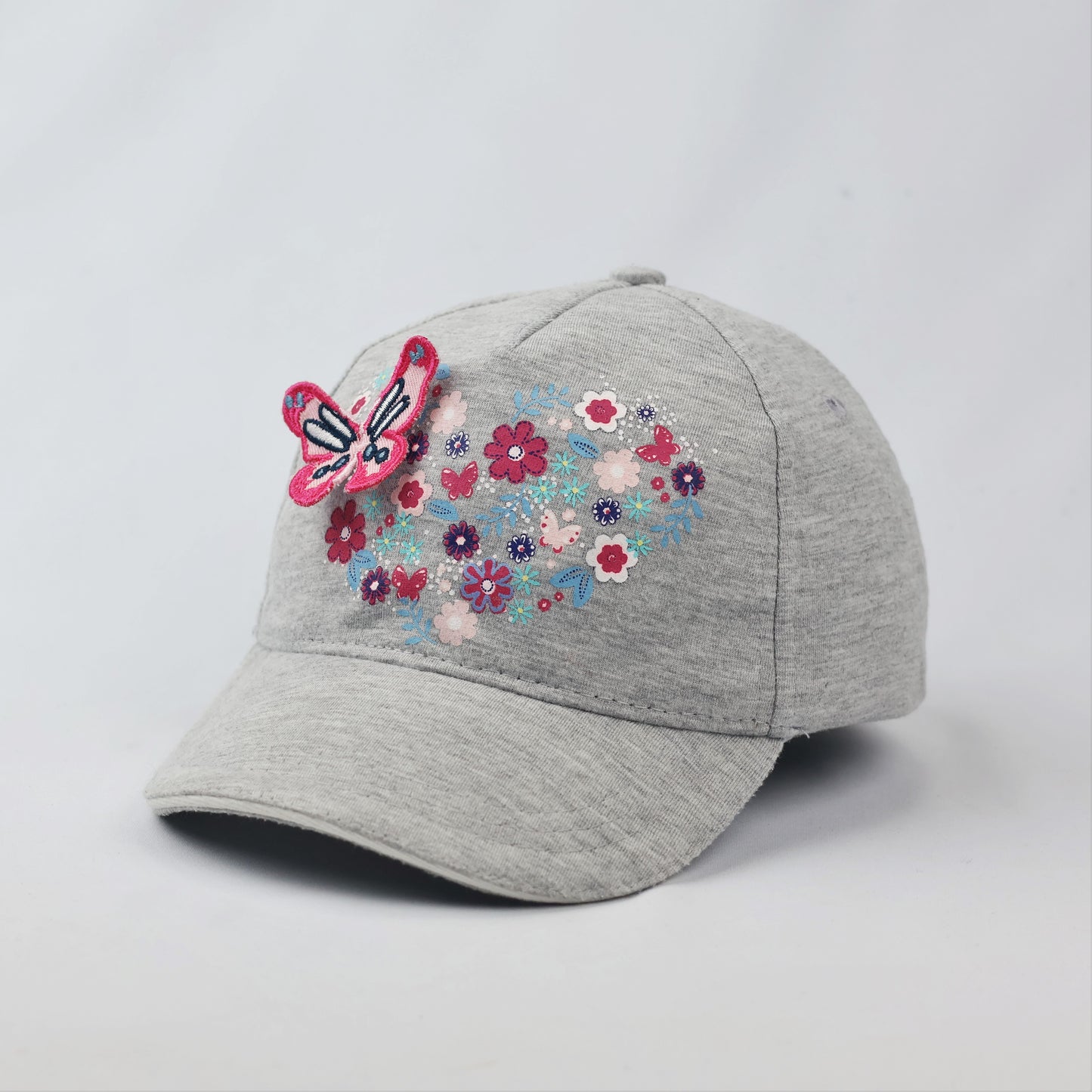 Girls' Grey Floral Butterfly Cap | Dopodopo 5-8 Years | Thrifted Summer Hat