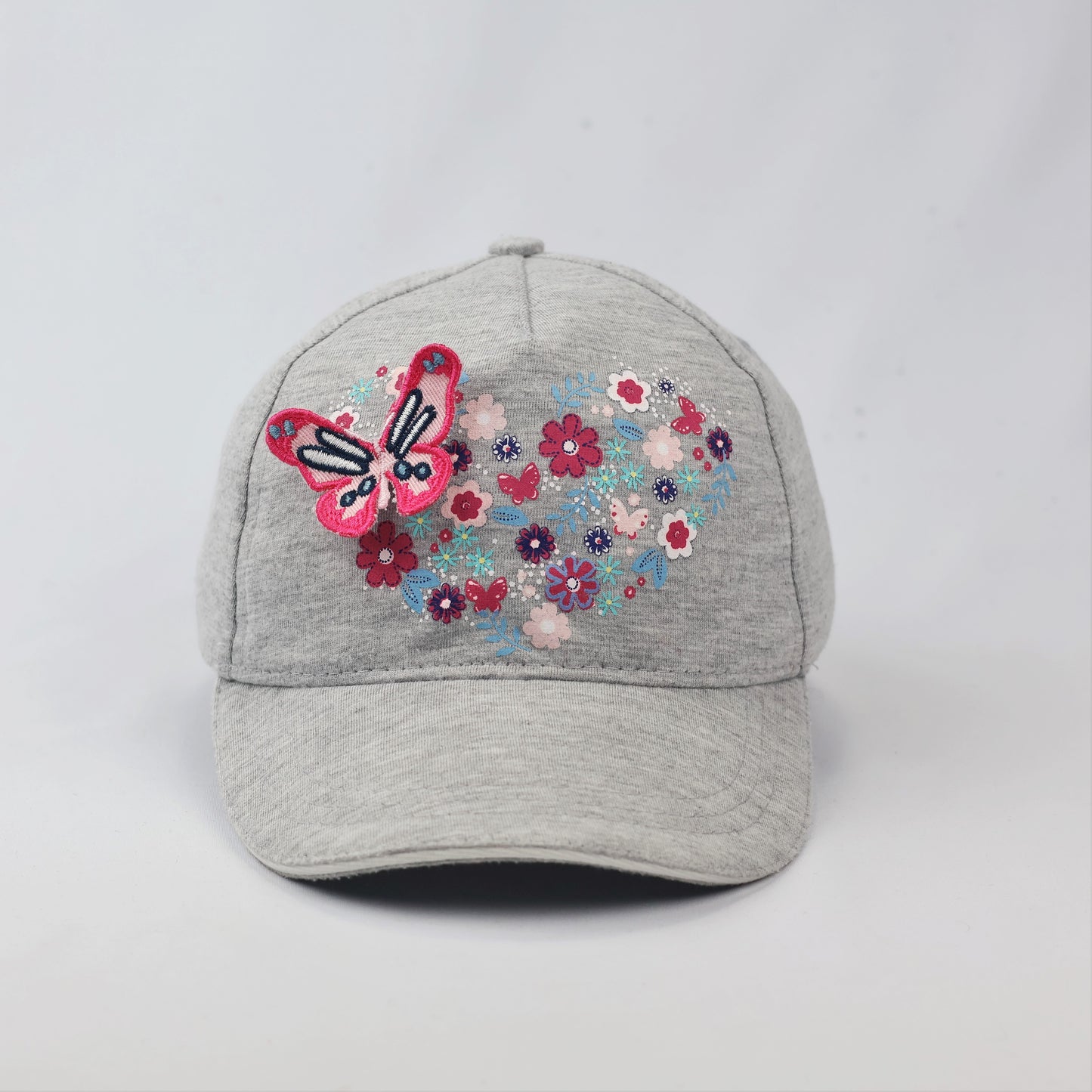 Girls' Grey Floral Butterfly Cap | Dopodopo 5-8 Years | Thrifted Summer Hat