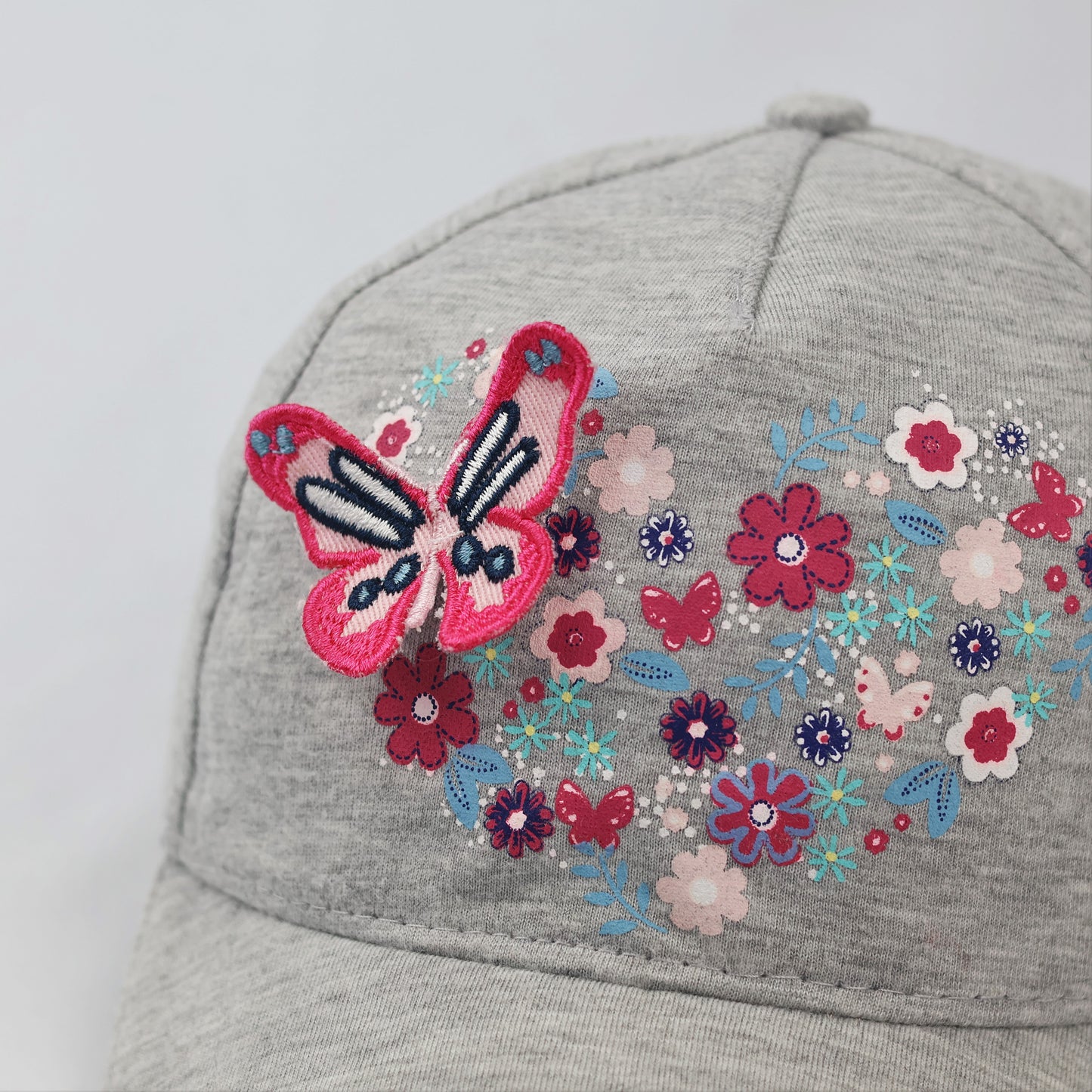Girls' Grey Floral Butterfly Cap | Dopodopo 5-8 Years | Thrifted Summer Hat