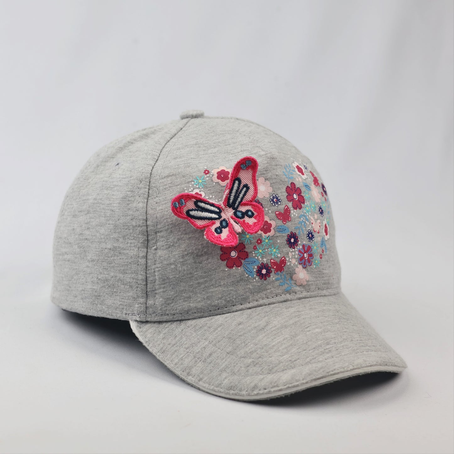 Girls' Grey Floral Butterfly Cap | Dopodopo 5-8 Years | Thrifted Summer Hat
