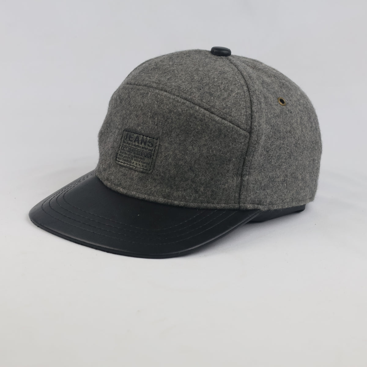 Thrifted A Ring Grey Wool Streetwear Leather Strapback Cap | 10056