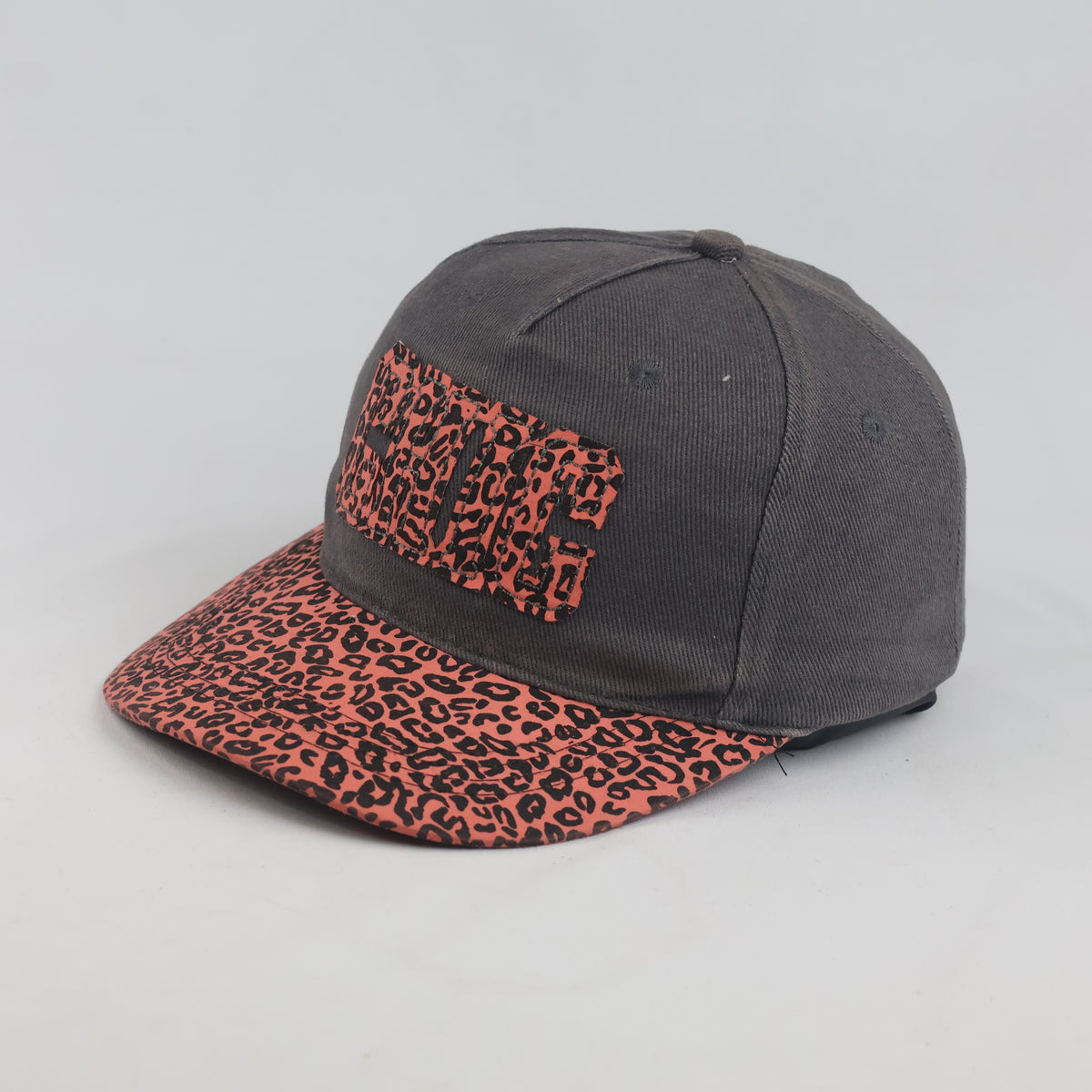 Thrifted Charcoal & Coral Animal Print Graphic Flat Brim Cap | 10063