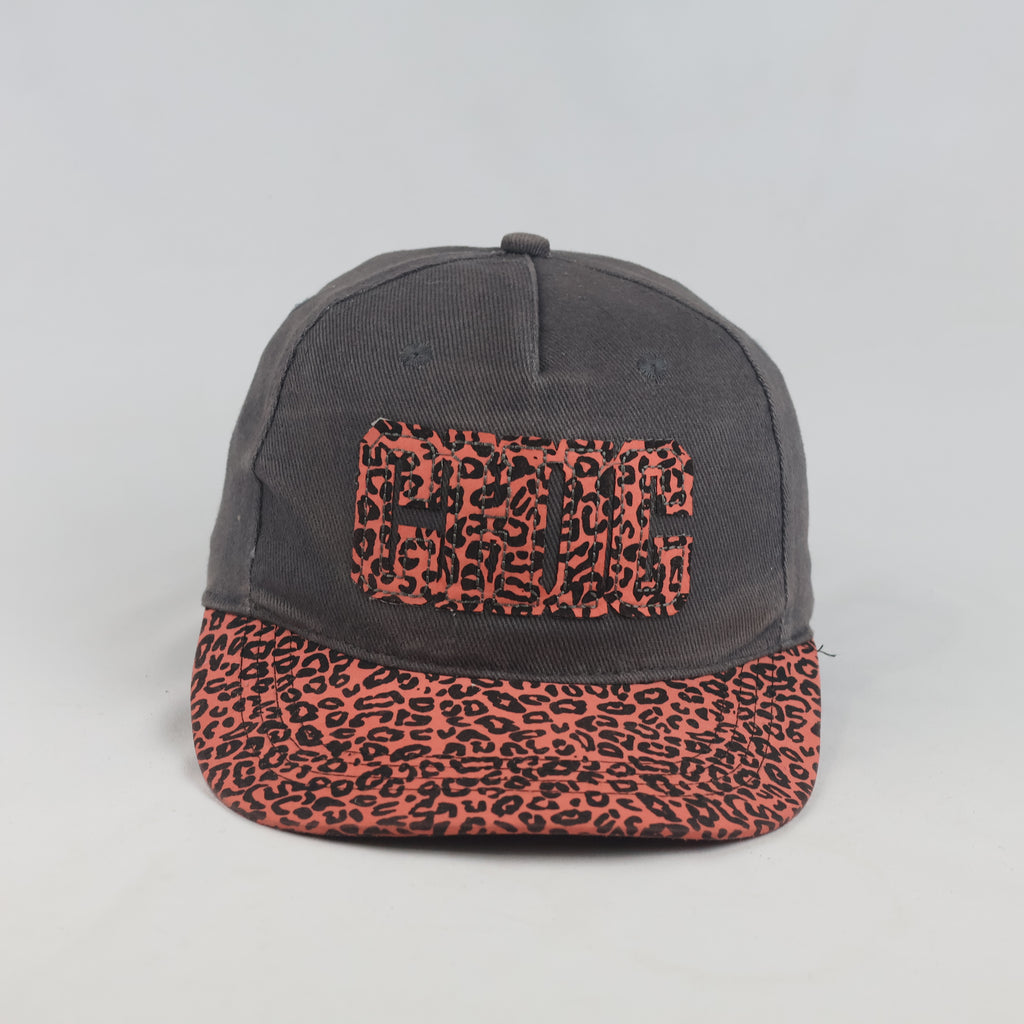Thrifted Charcoal & Coral Animal Print Graphic Flat Brim Cap | 10063