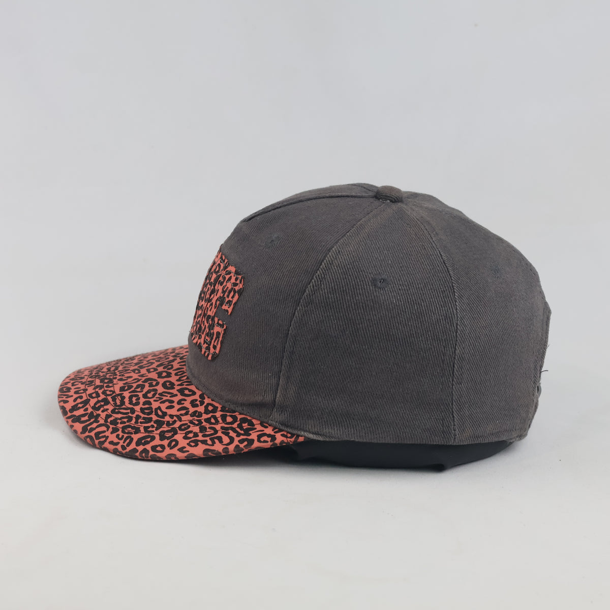 Thrifted Charcoal & Coral Animal Print Graphic Flat Brim Cap | 10063