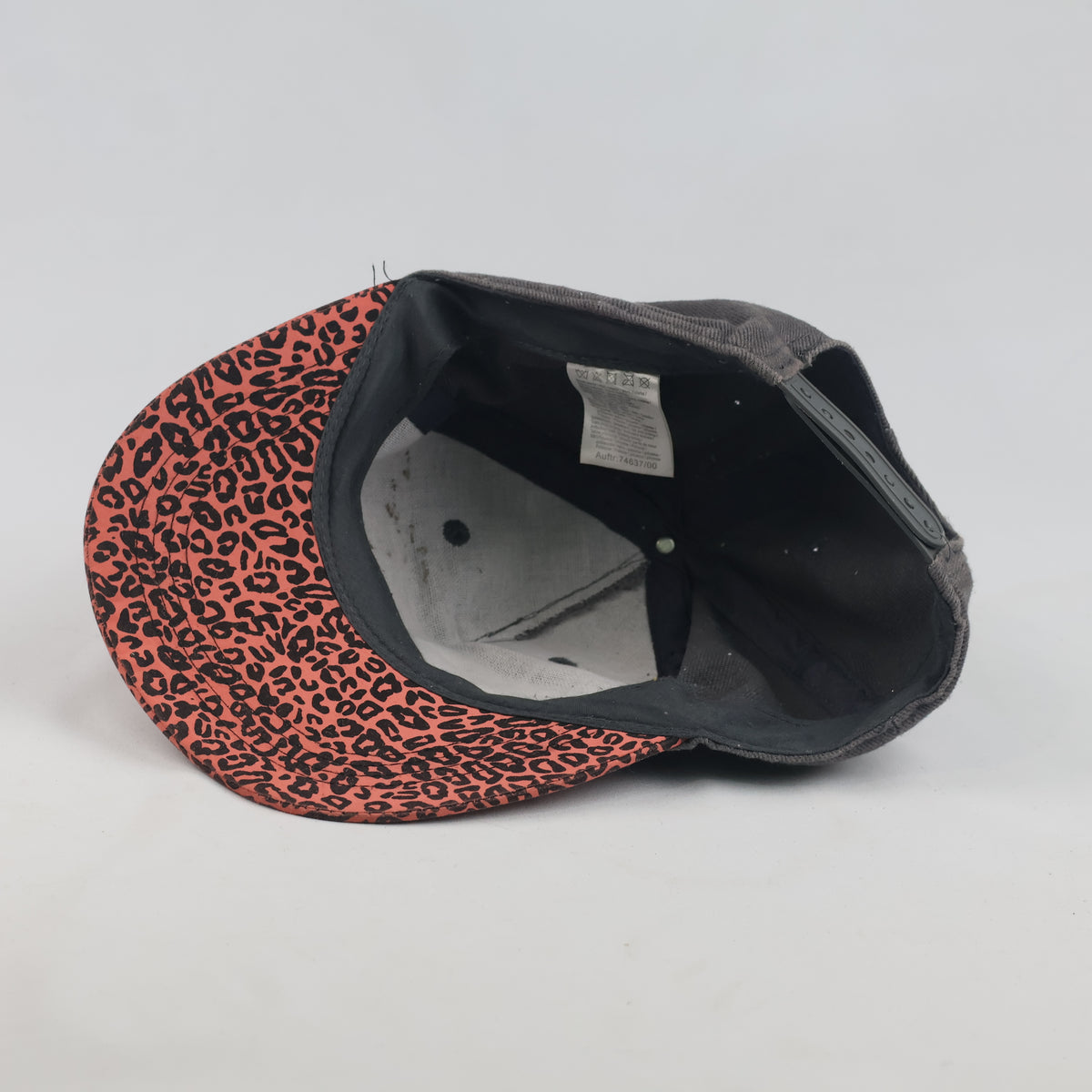 Thrifted Charcoal & Coral Animal Print Graphic Flat Brim Cap | 10063