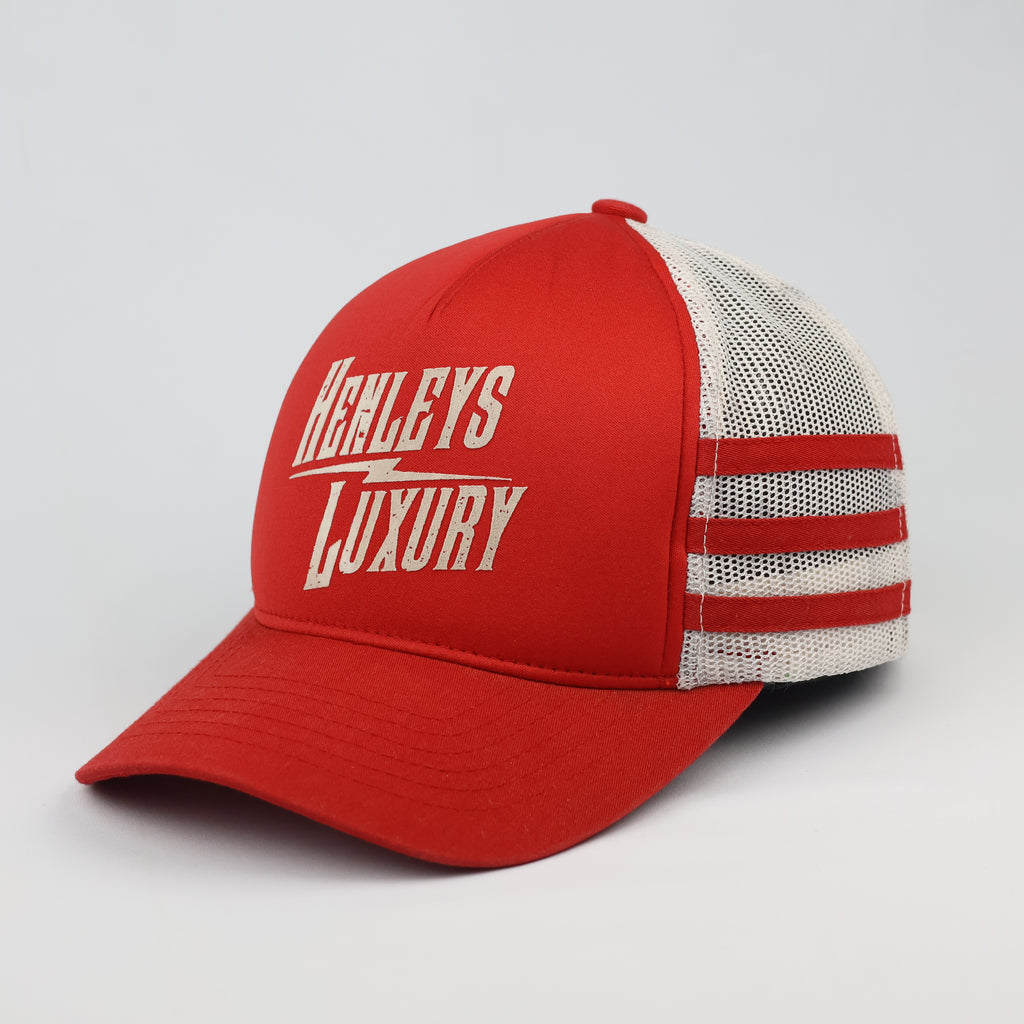 Henleys Luxury Red & White Trucker Hat - Retro Streetwear Cap