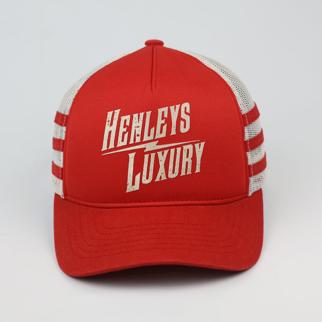 Henleys Luxury Red & White Trucker Hat - Retro Streetwear Cap