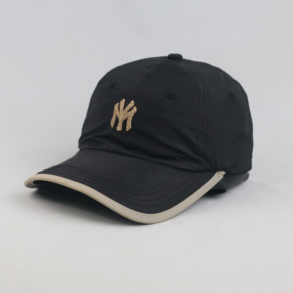 Thrifted Black Lightweight Windbreaker NY Embroidered Strapback Cap | 10059