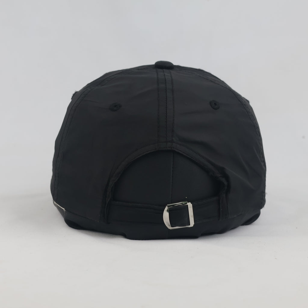 Thrifted Black Lightweight Windbreaker NY Embroidered Strapback Cap | 10059